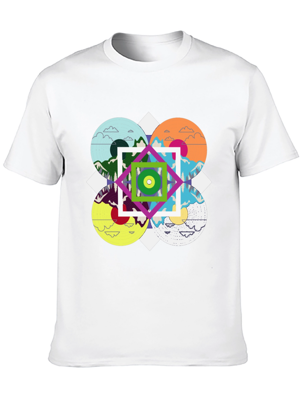 Geometric Mountain Landscape Graphic Tee - Black