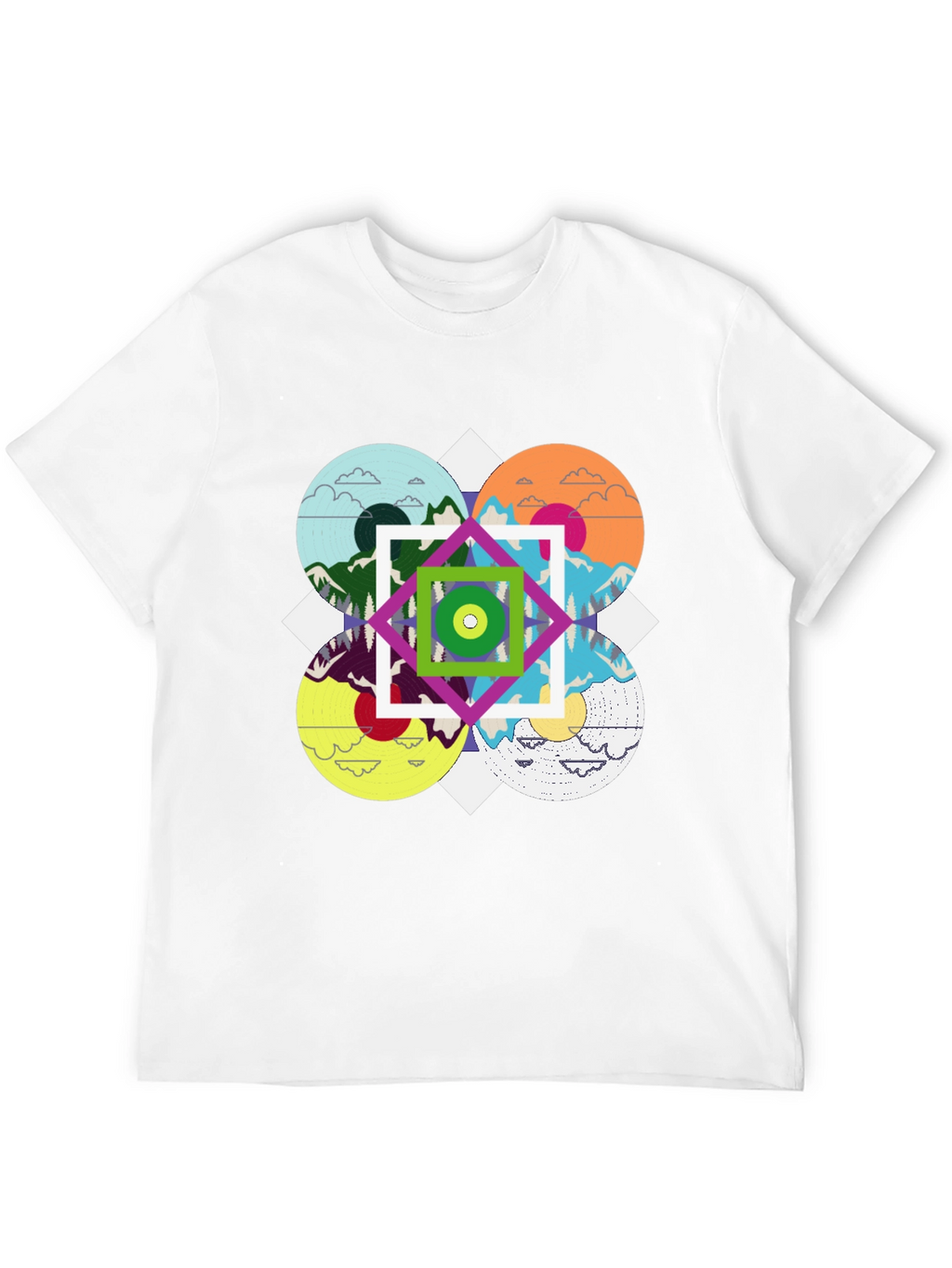 Geometric Mountain Landscape Graphic Tee - Black