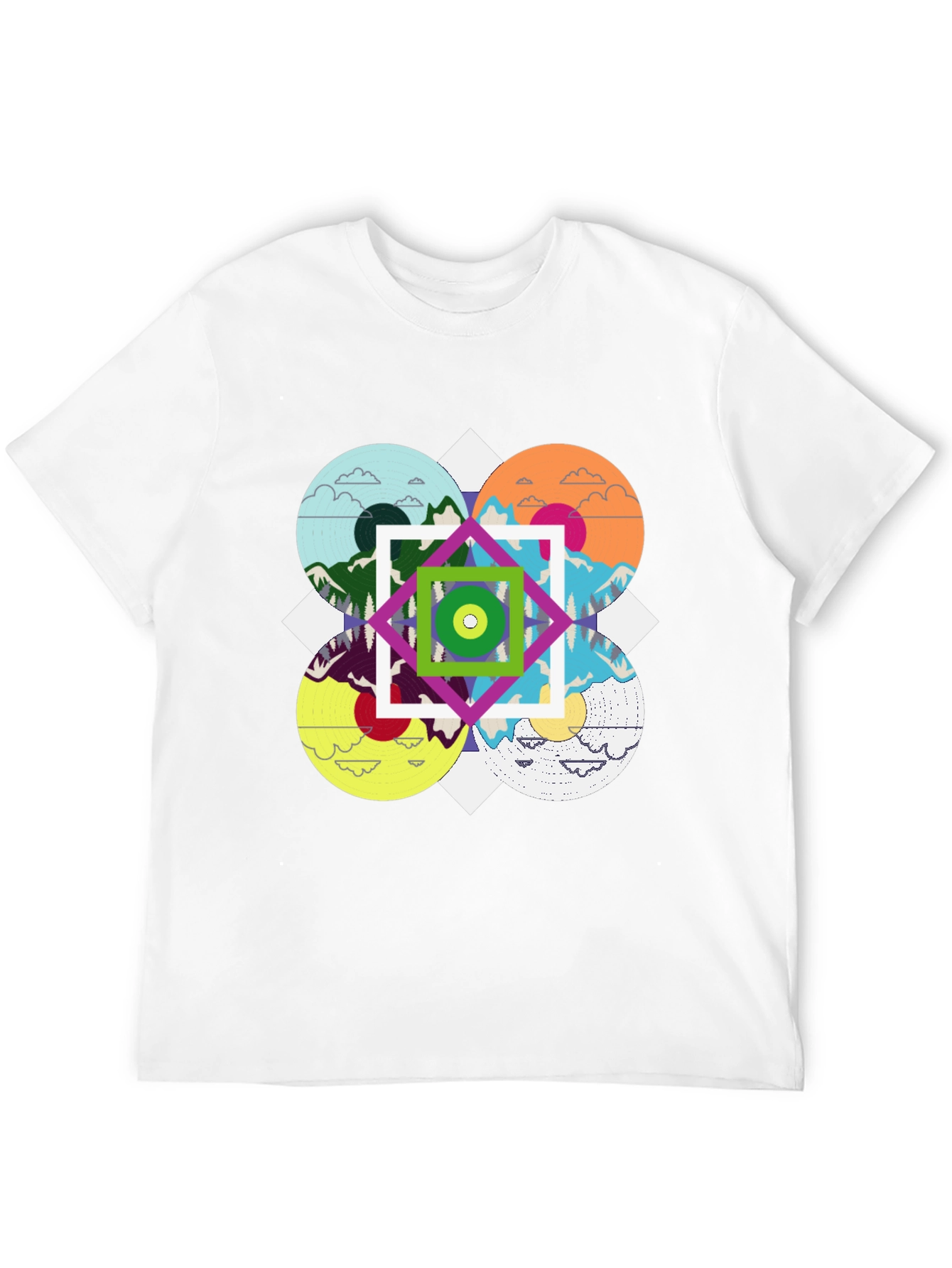 Geometric Mountain Landscape Graphic Tee - Black