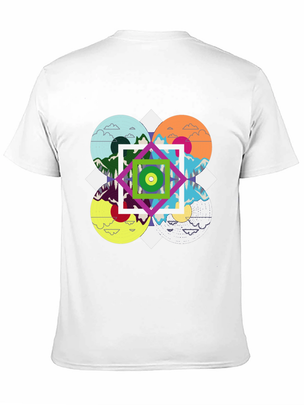 Geometric Mountain Landscape Graphic Tee - Black