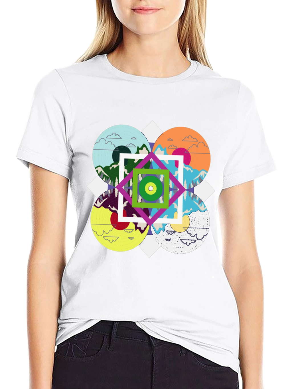 Geometric Mountain Landscape Graphic Tee - Black