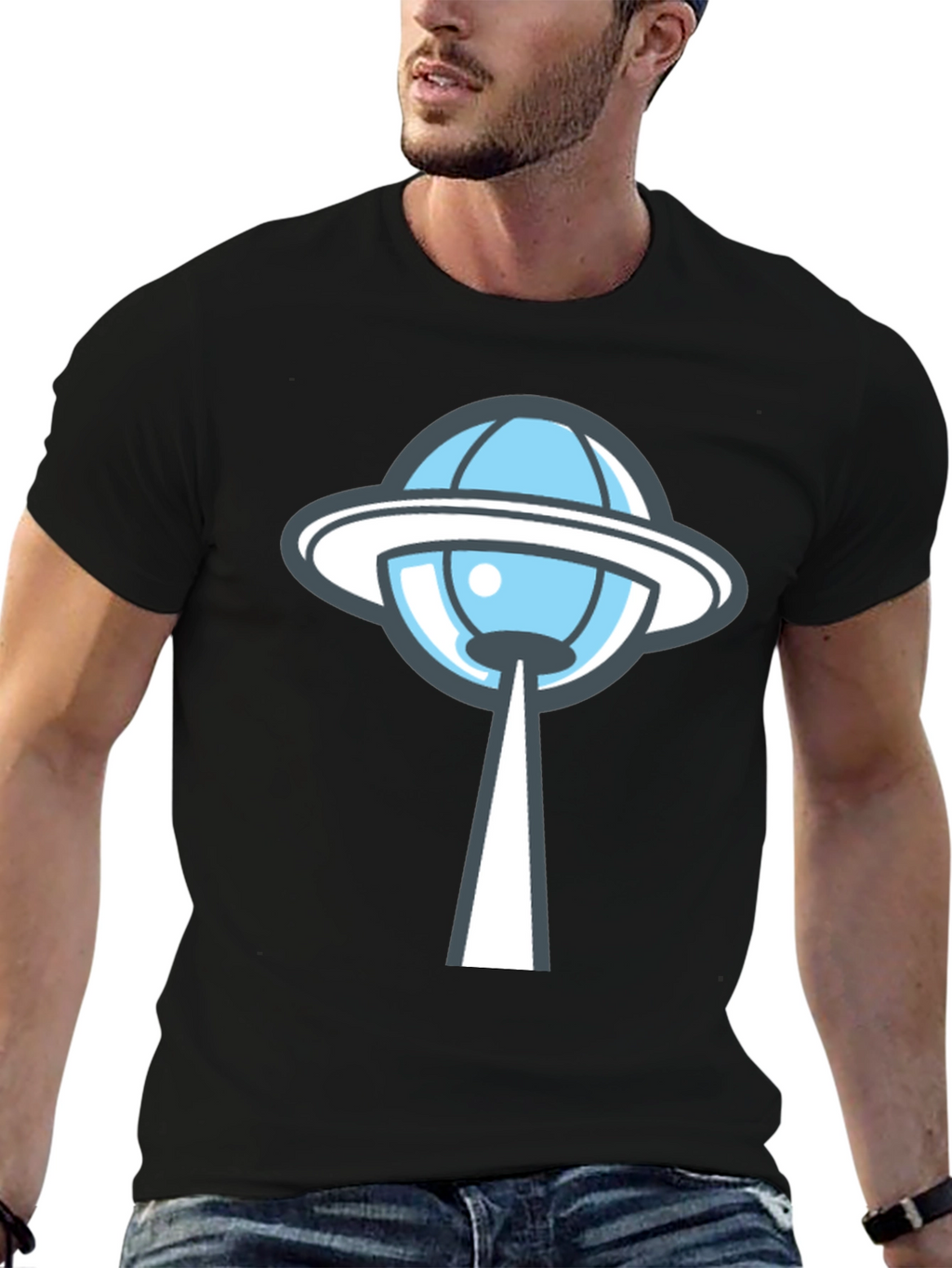 UFO Abduction Graphic Tee - Black Cotton T-Shirt