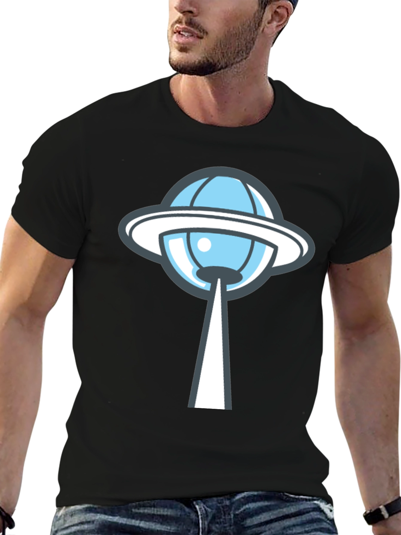 UFO Abduction Graphic Tee - Black Cotton T-Shirt