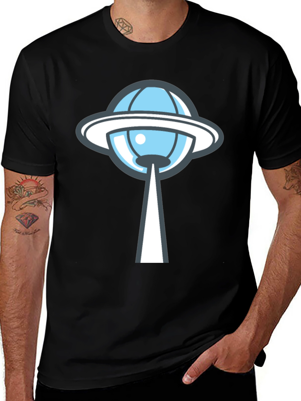 UFO Abduction Graphic Tee - Black Cotton T-Shirt