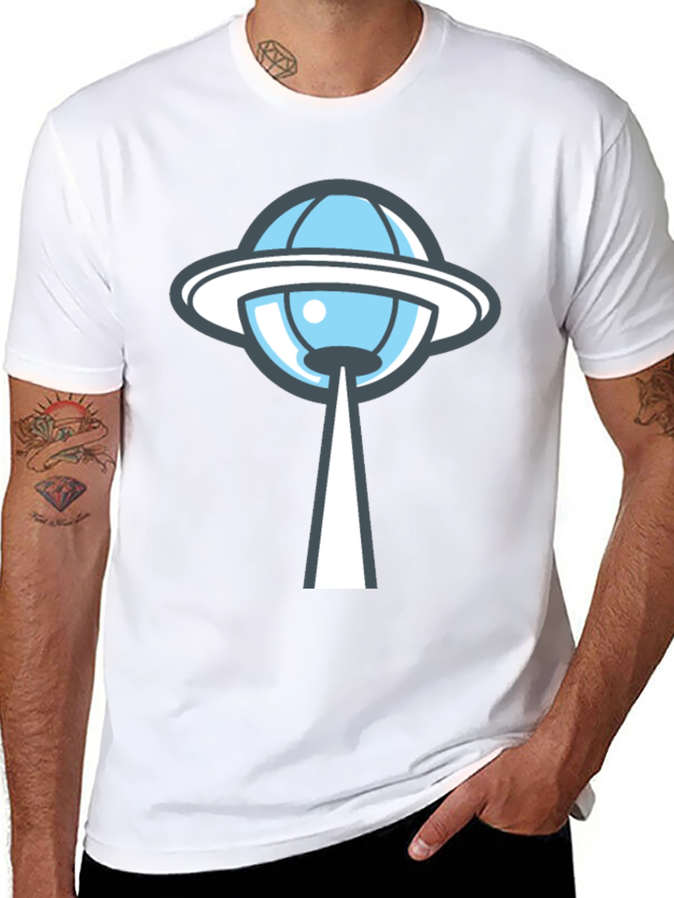 UFO Abduction Graphic Tee - Black Cotton T-Shirt