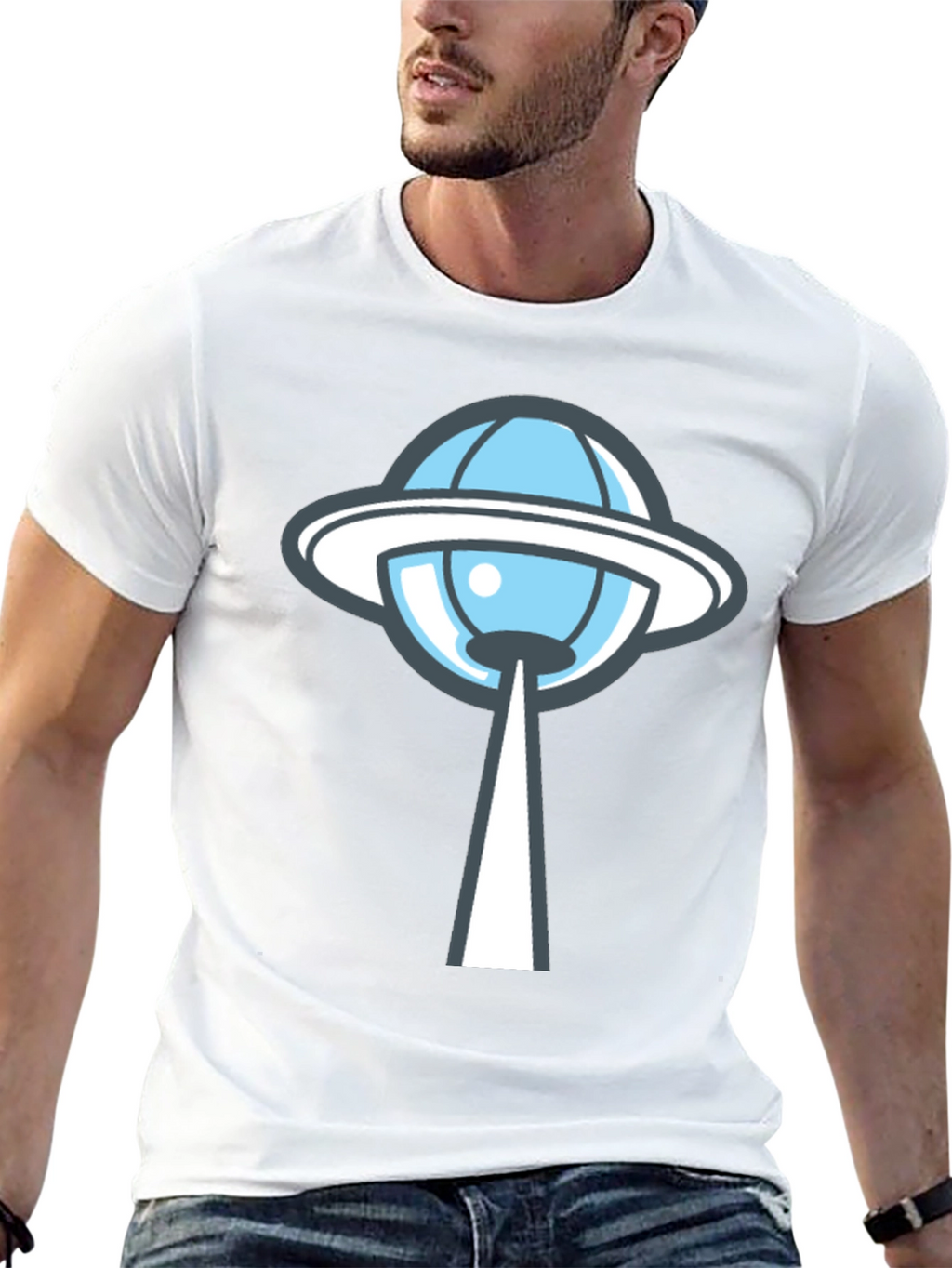 UFO Abduction Graphic Tee - Black Cotton T-Shirt