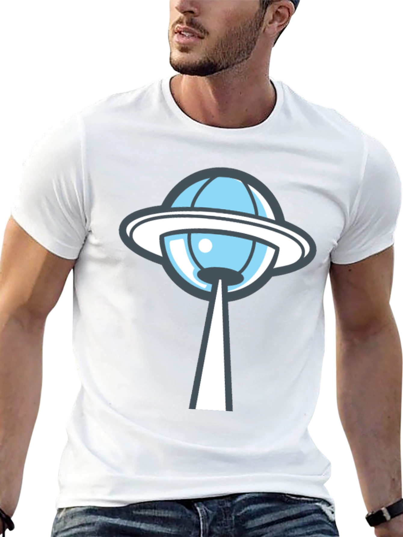 UFO Abduction Graphic Tee - Black Cotton T-Shirt