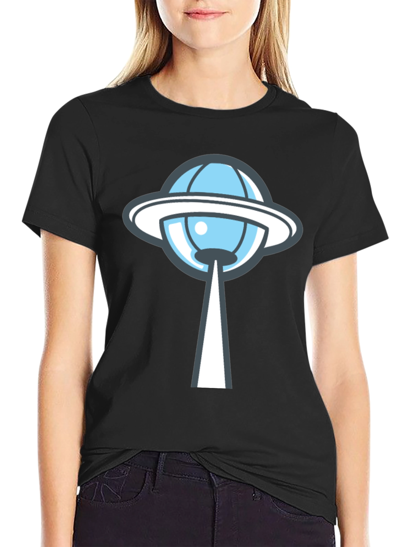 UFO Abduction Graphic Tee - Black Cotton T-Shirt