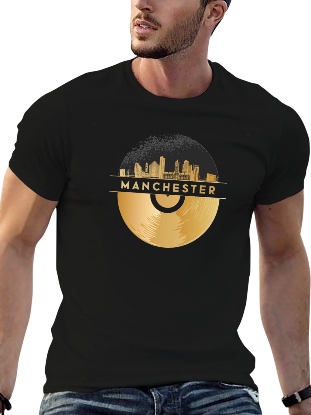 Manchester Skyline Vinyl Record Graphic Tee