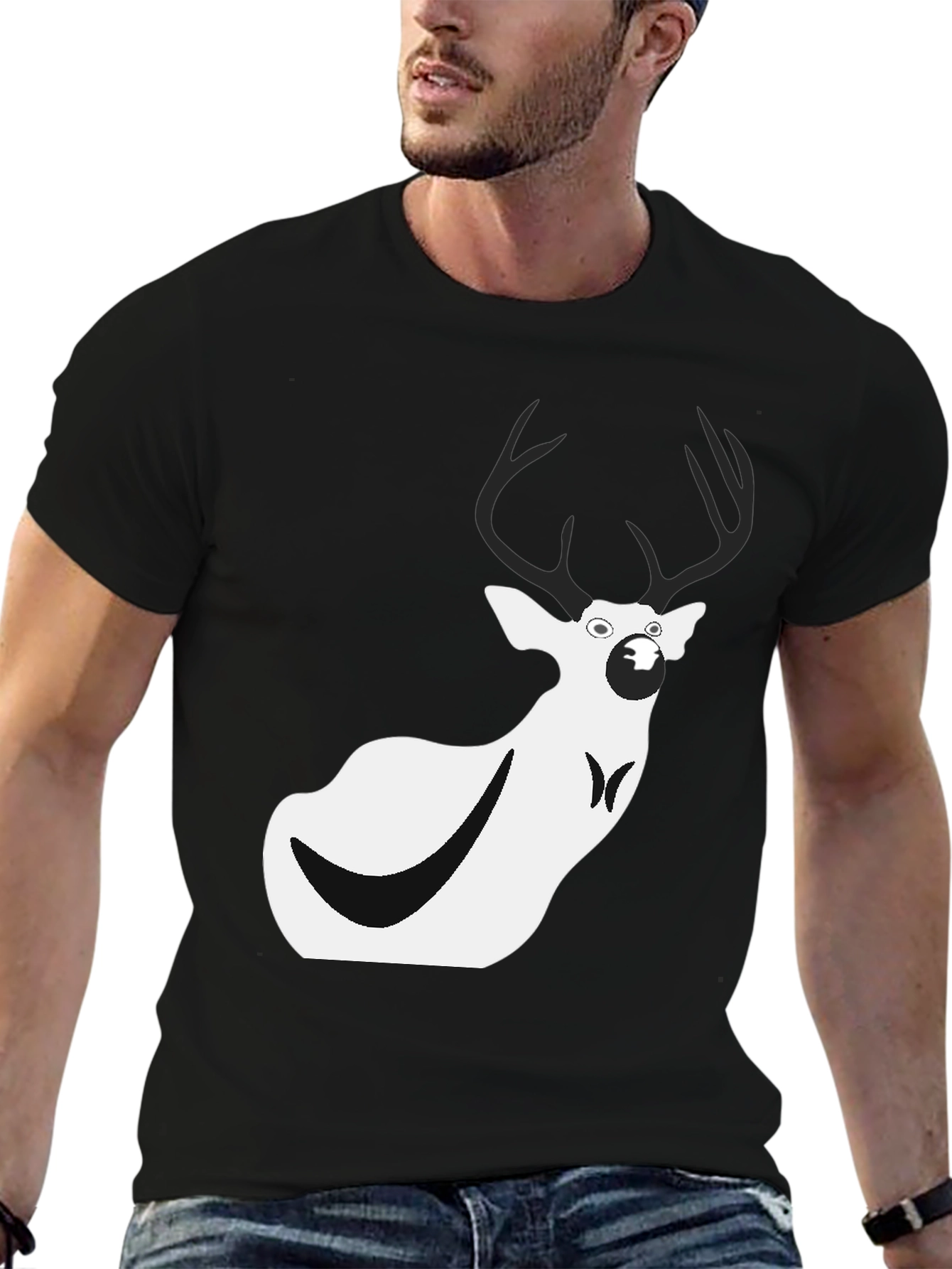 Funny Deer Graphic Tee - Mens Black T-Shirt