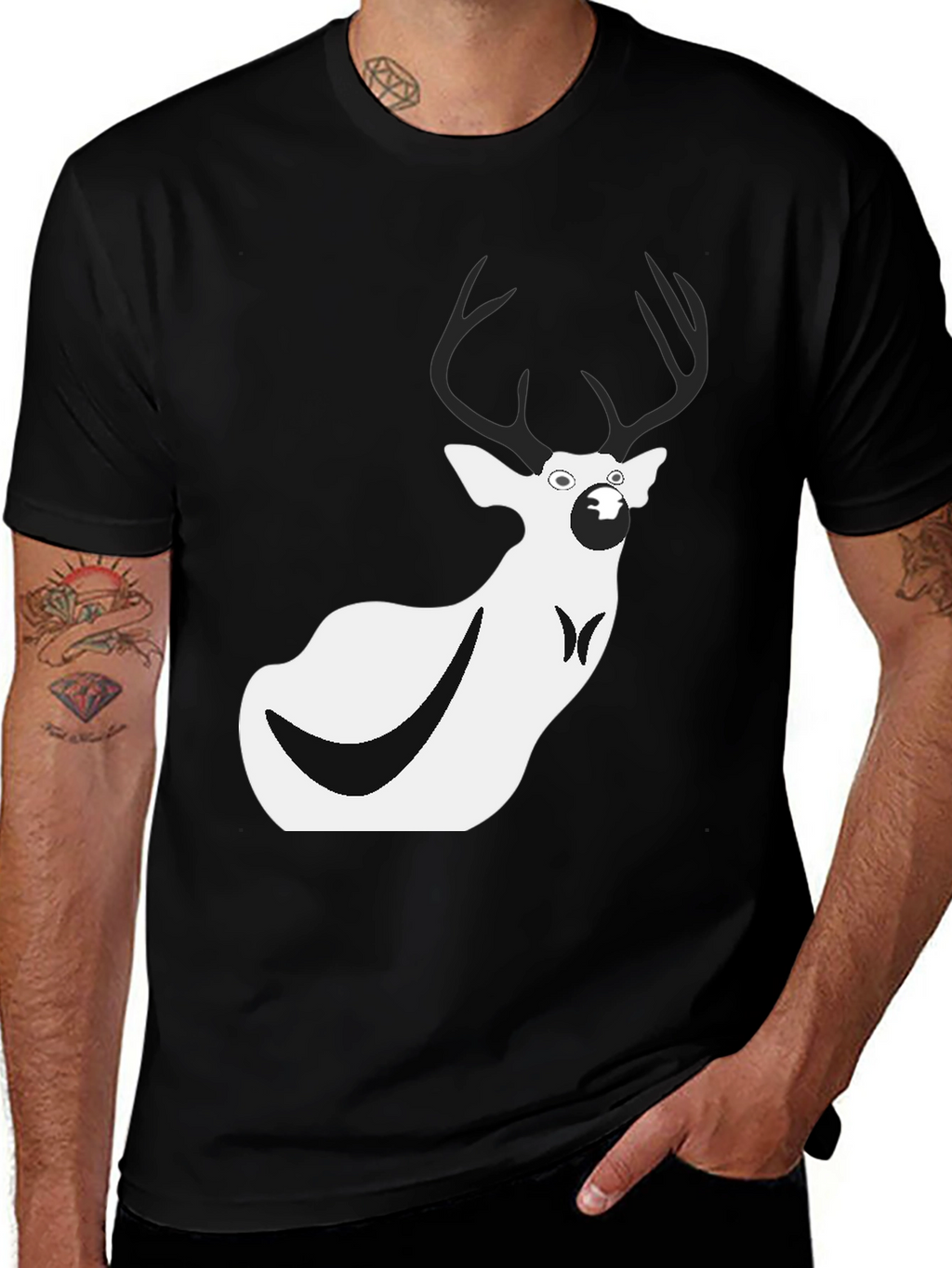 Funny Deer Graphic Tee - Mens Black T-Shirt