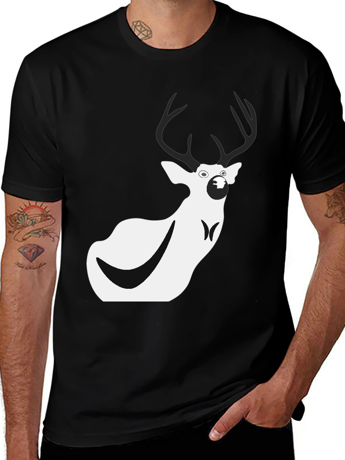 Funny Deer Graphic Tee - Mens Black T-Shirt