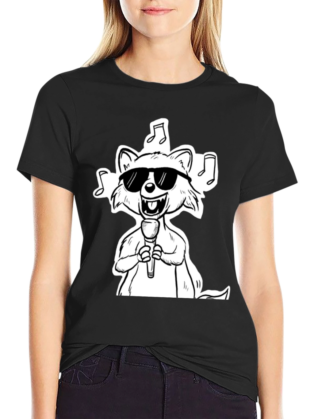 Cool Cartoon Raccoon Singer Graphic T-Shirt