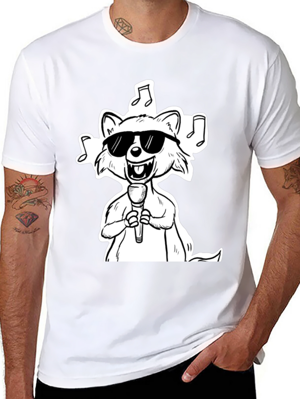 Cool Cartoon Raccoon Singer Graphic T-Shirt