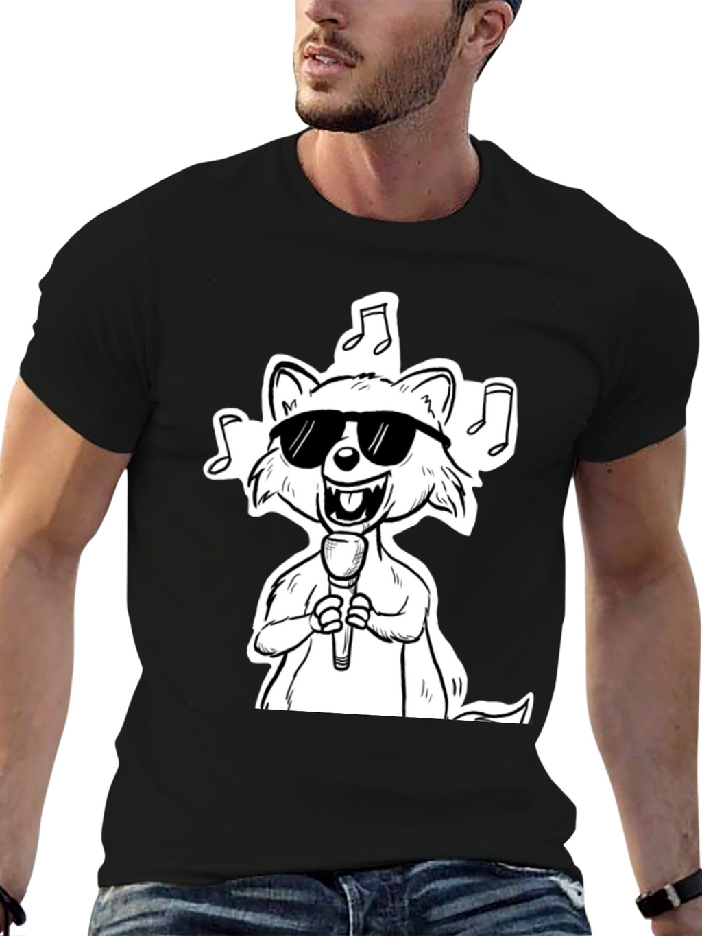 Cool Cartoon Raccoon Singer Graphic T-Shirt