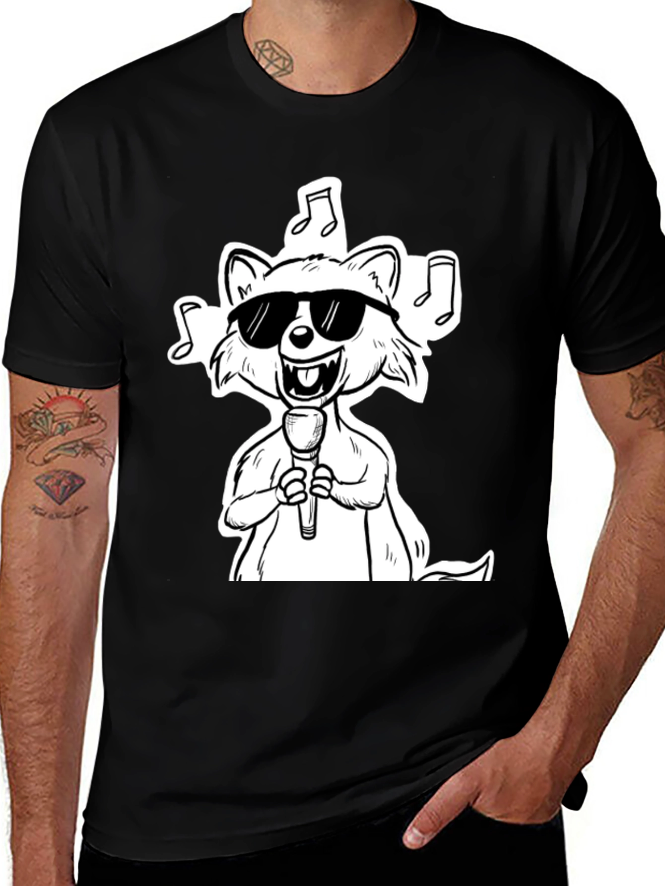 Cool Cartoon Raccoon Singer Graphic T-Shirt