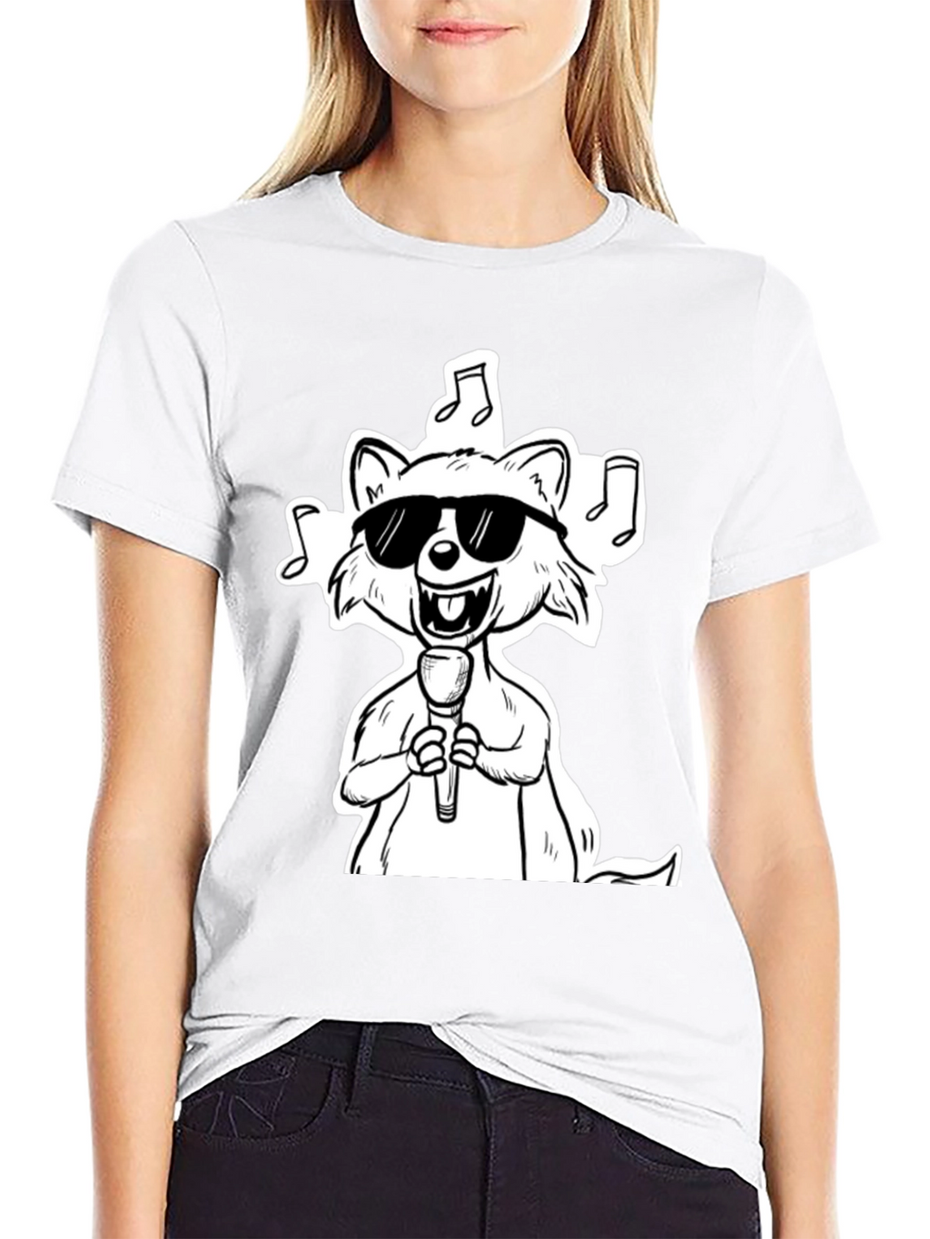 Cool Cartoon Raccoon Singer Graphic T-Shirt