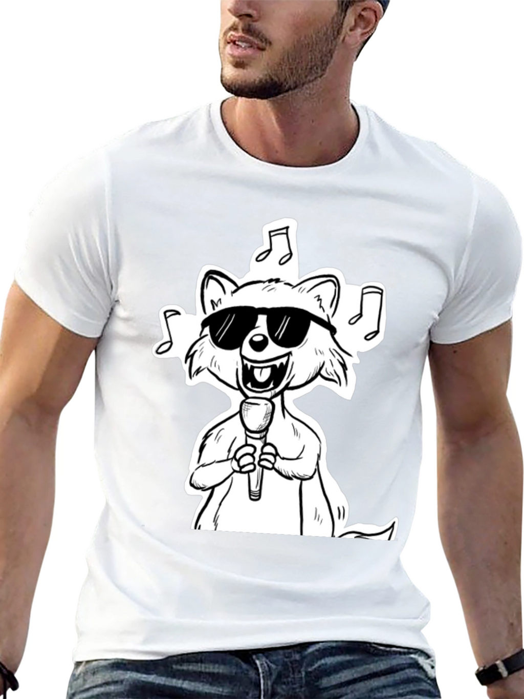 Cool Cartoon Raccoon Singer Graphic T-Shirt