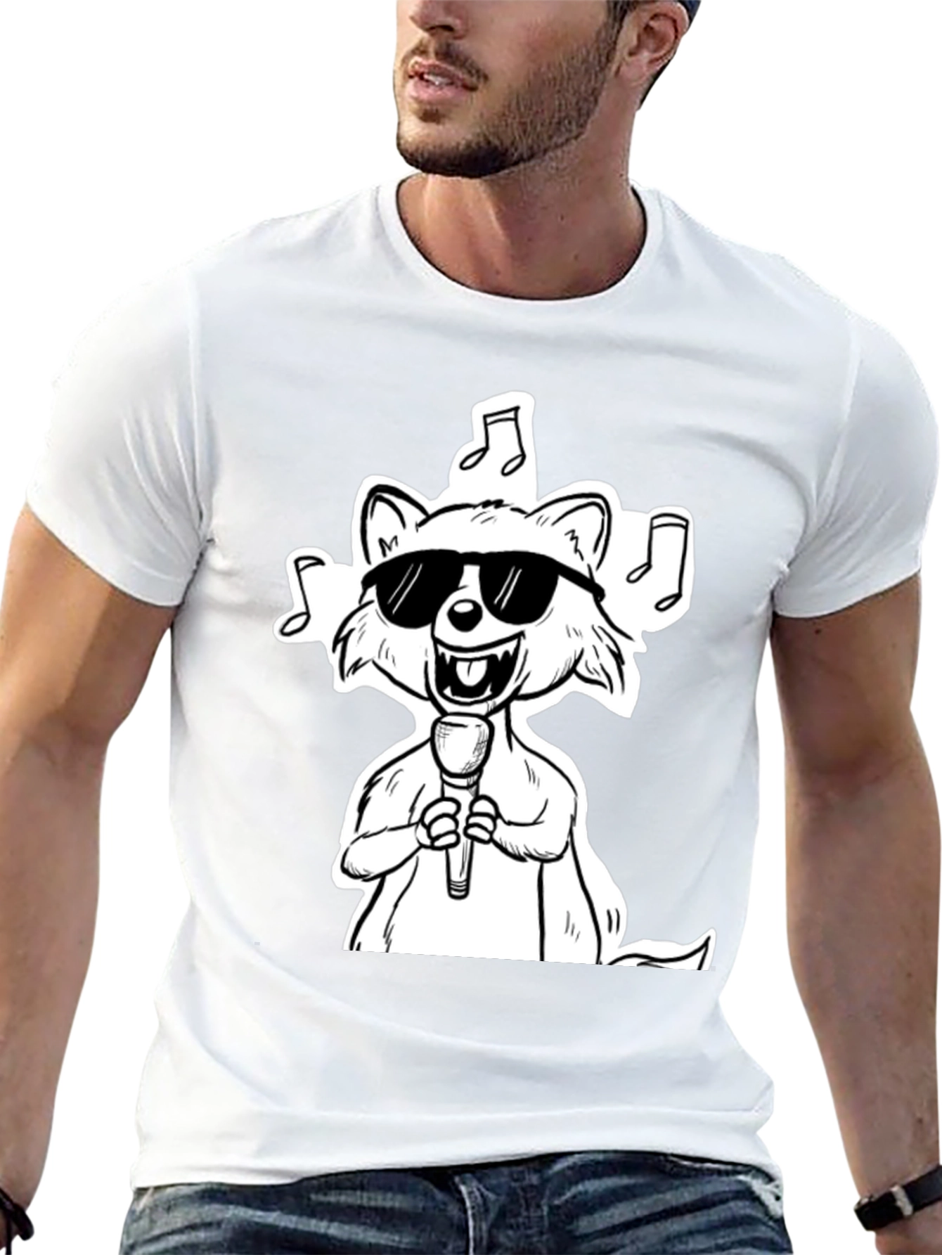 Cool Cartoon Raccoon Singer Graphic T-Shirt