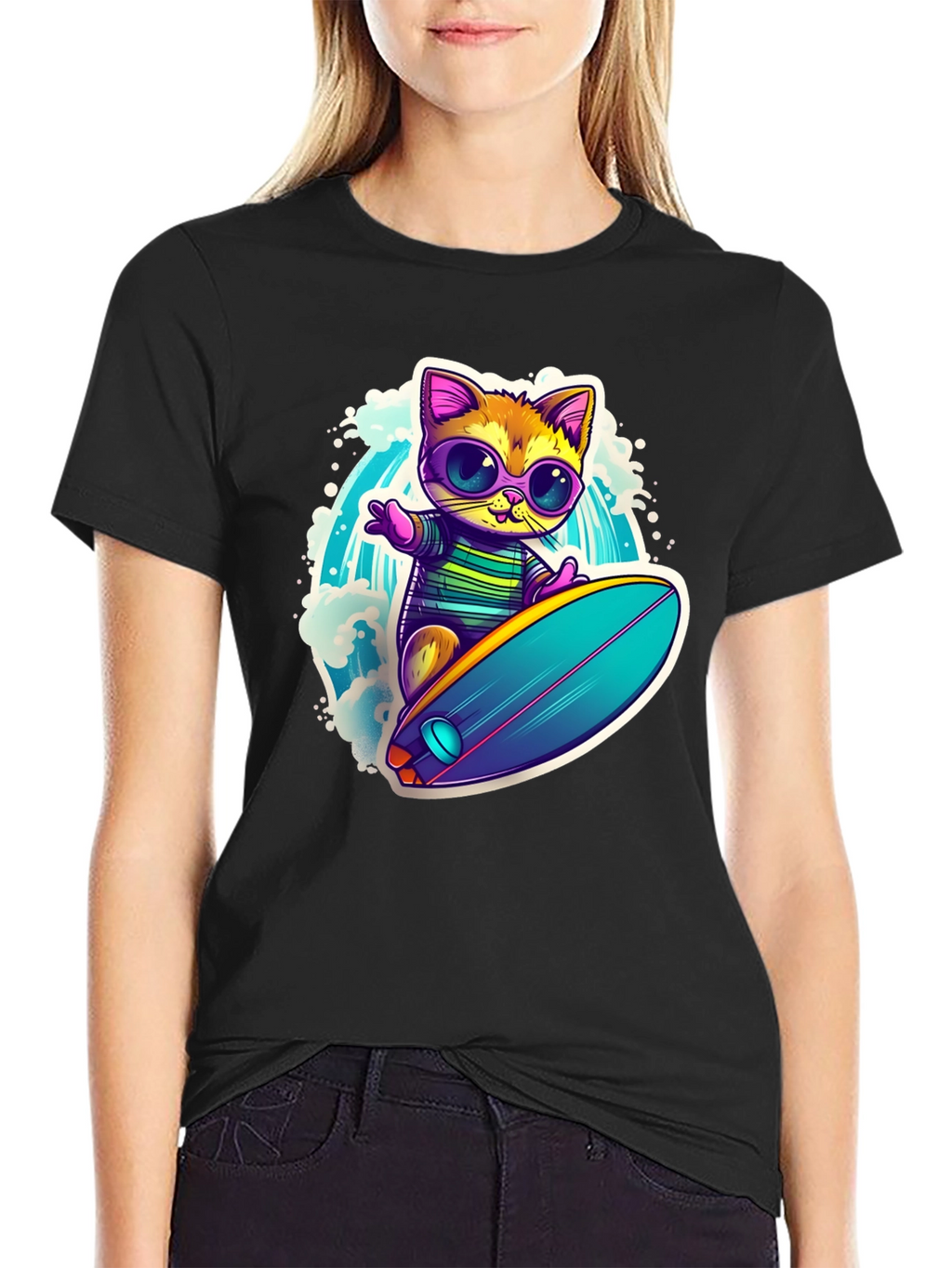 Cool Cat Surfing Graphic Tee
