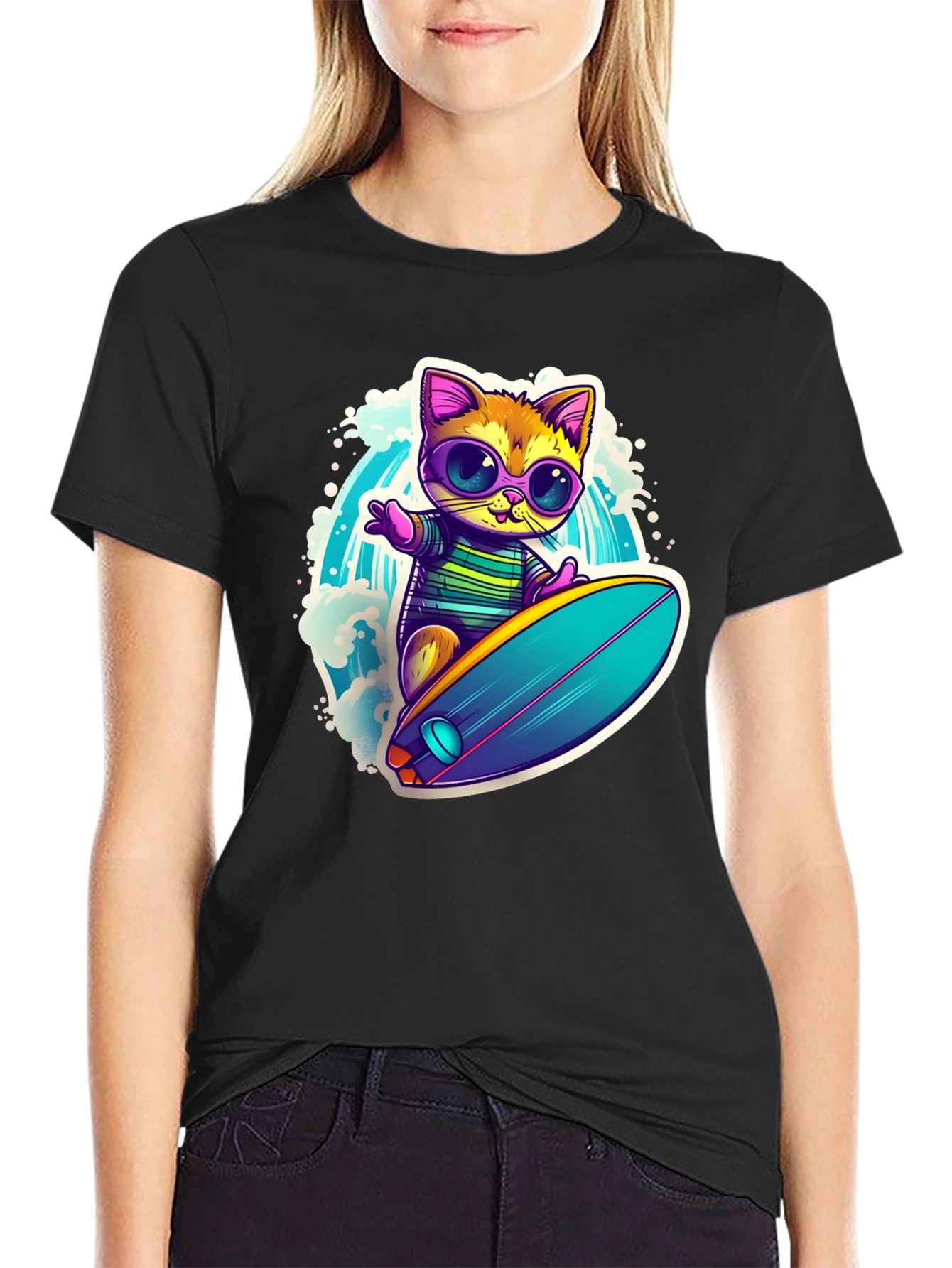Cool Cat Surfing Graphic Tee