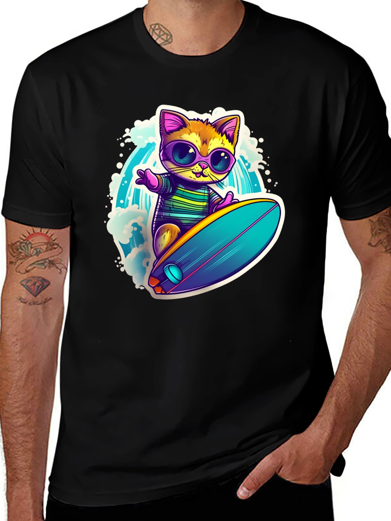 Cool Cat Surfing Graphic Tee