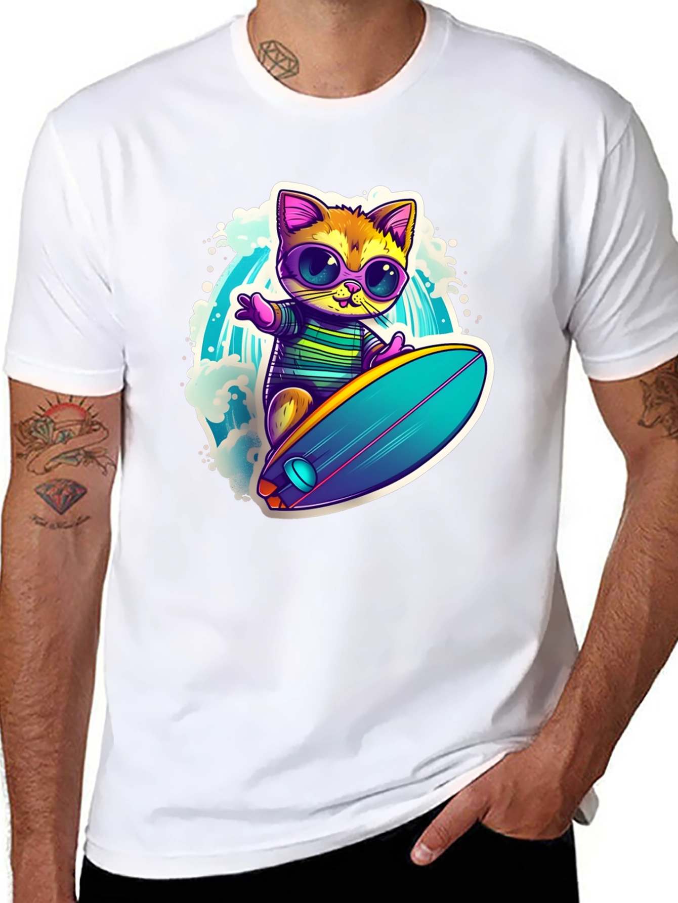 Cool Cat Surfing Graphic Tee