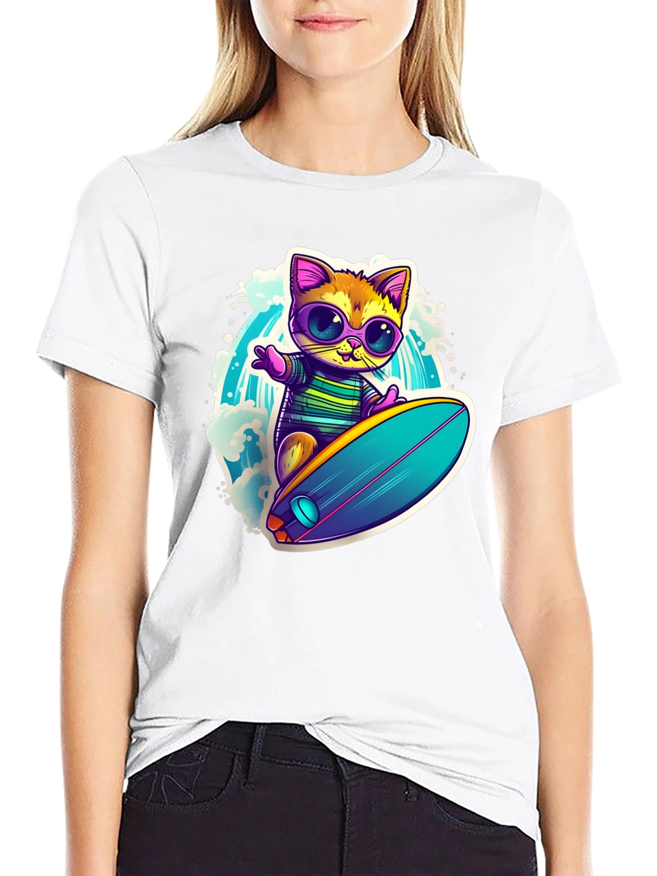 Cool Cat Surfing Graphic Tee