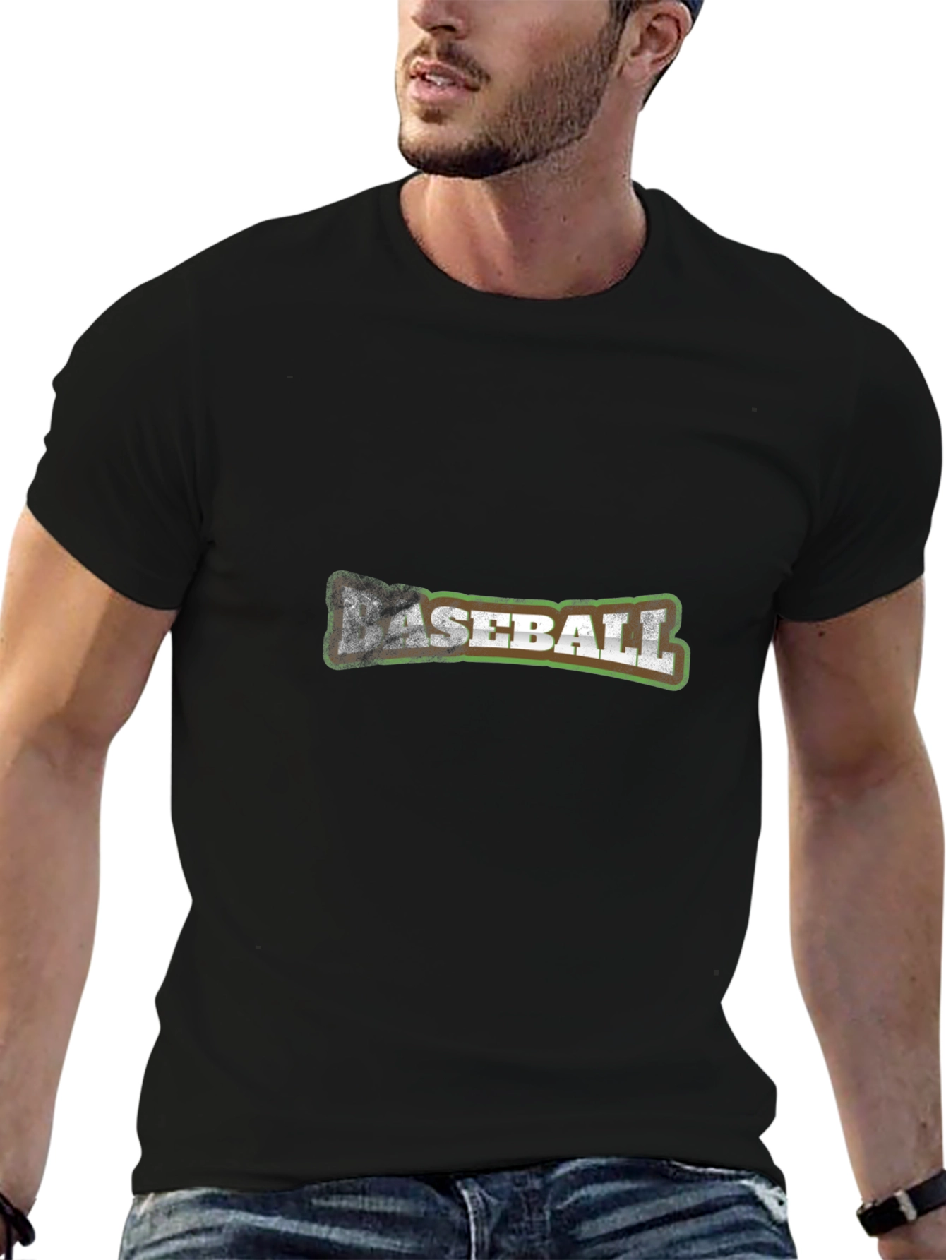 Distressed Baseball Graphic Black T-Shirt