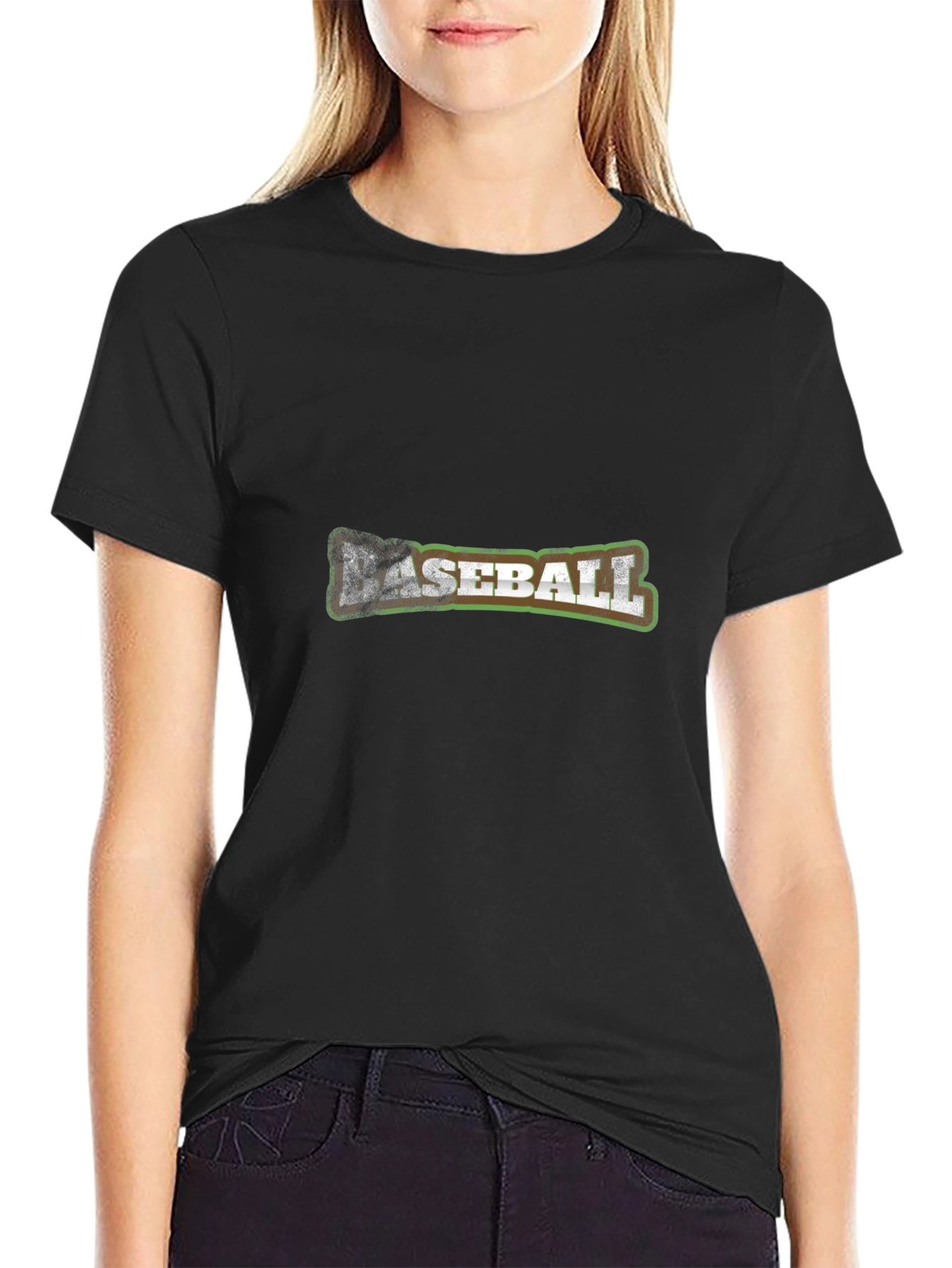 Distressed Baseball Graphic Black T-Shirt