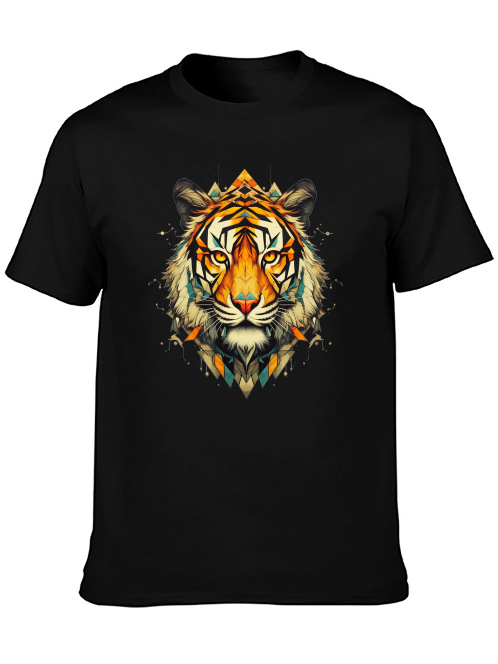 Geometric Tiger Graphic Black T-Shirt