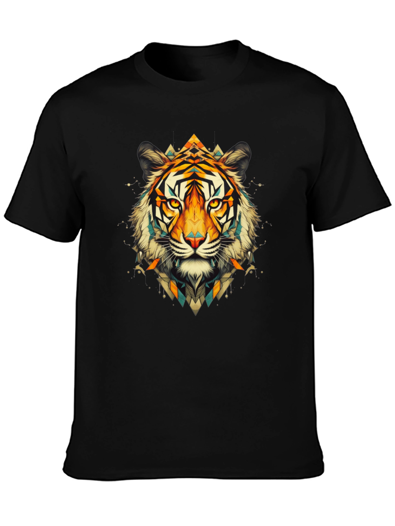 Geometric Tiger Graphic Black T-Shirt