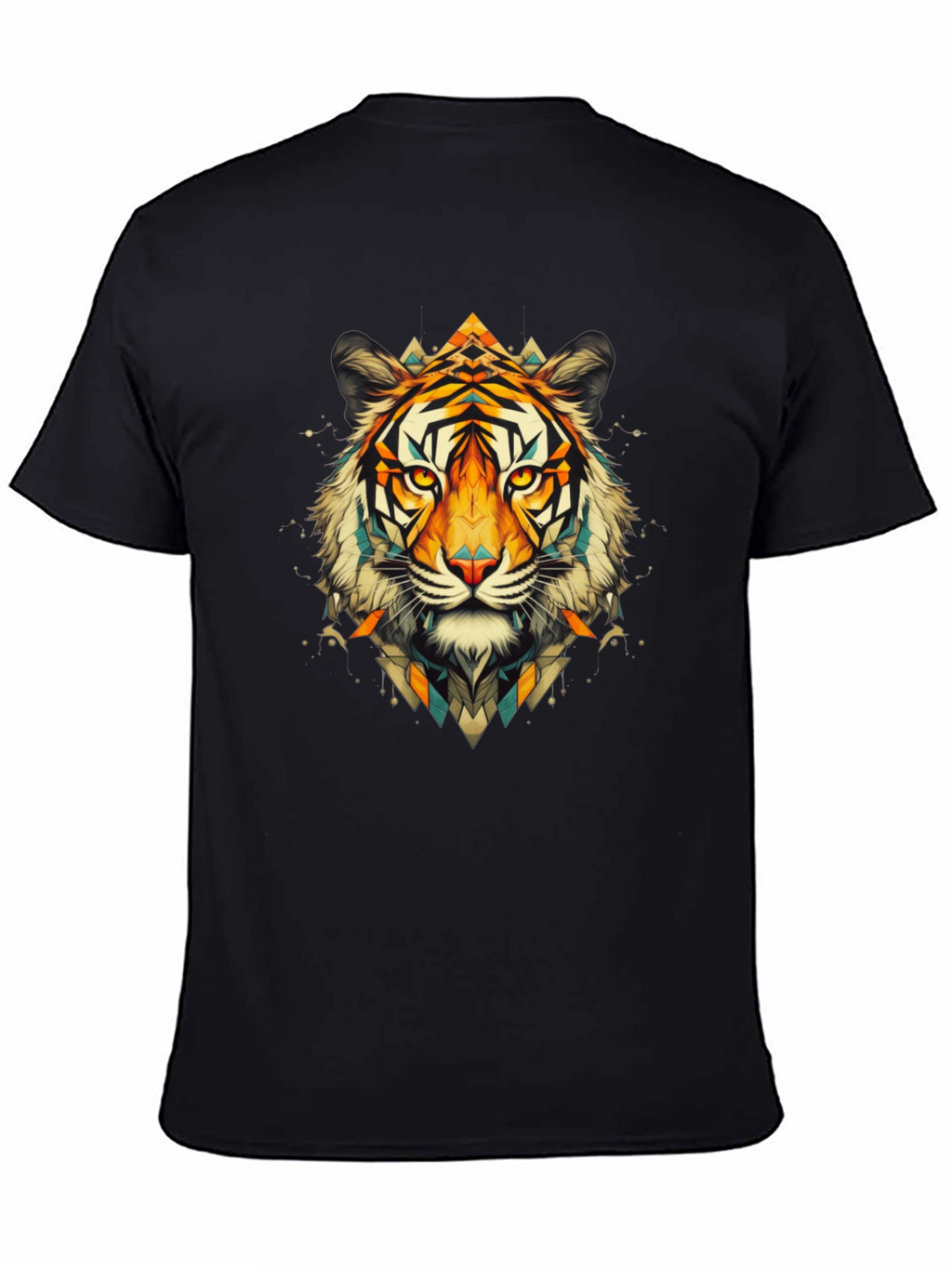 Geometric Tiger Graphic Black T-Shirt