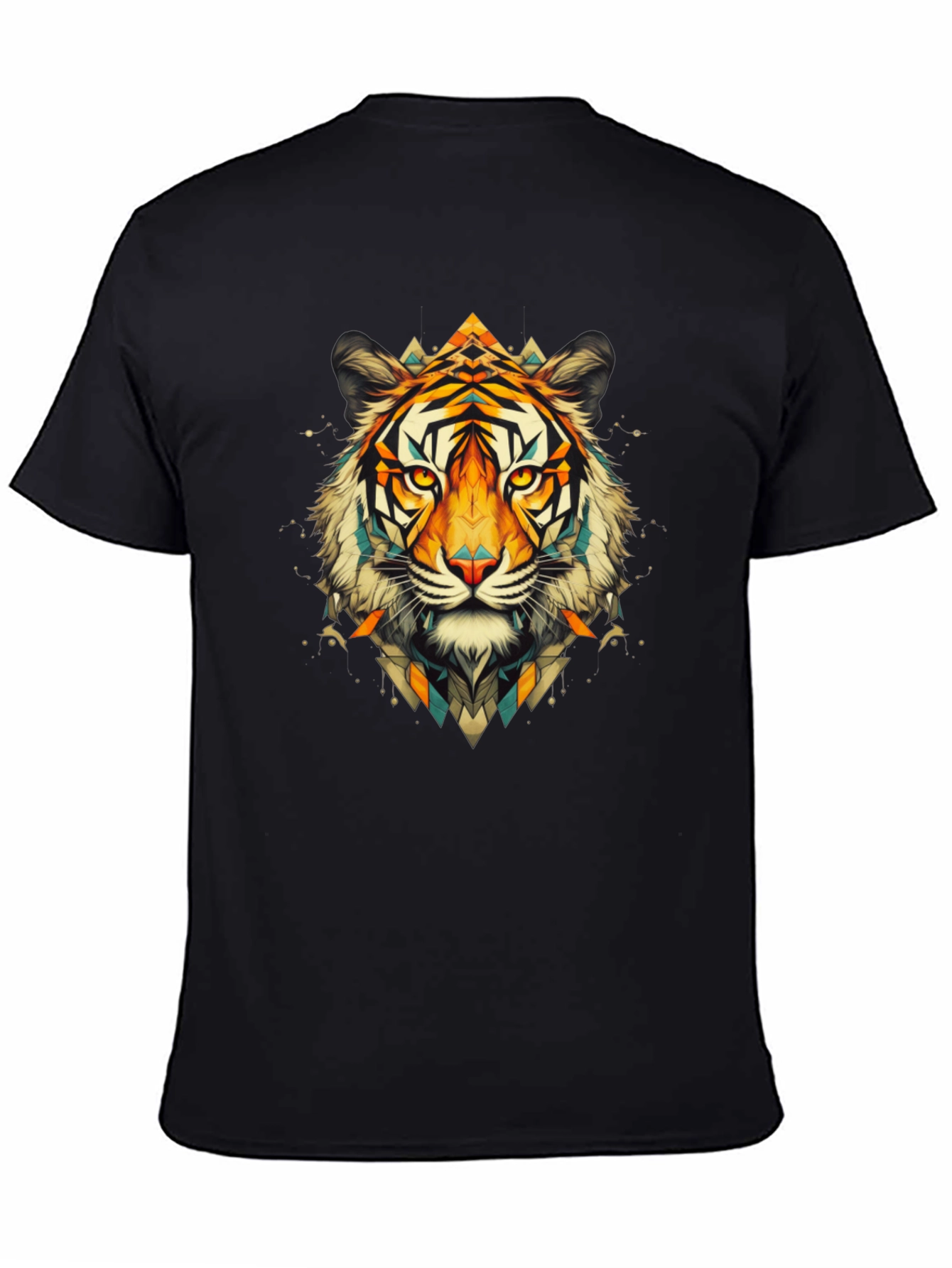 Geometric Tiger Graphic Black T-Shirt