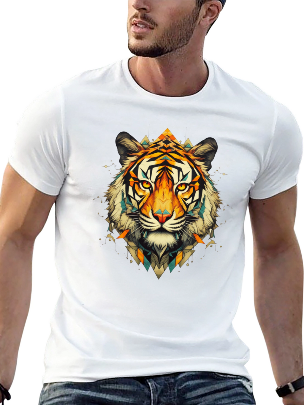 Geometric Tiger Graphic Black T-Shirt