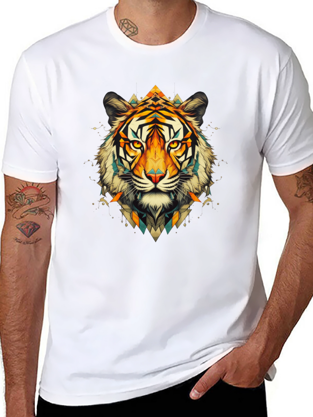 Geometric Tiger Graphic Black T-Shirt