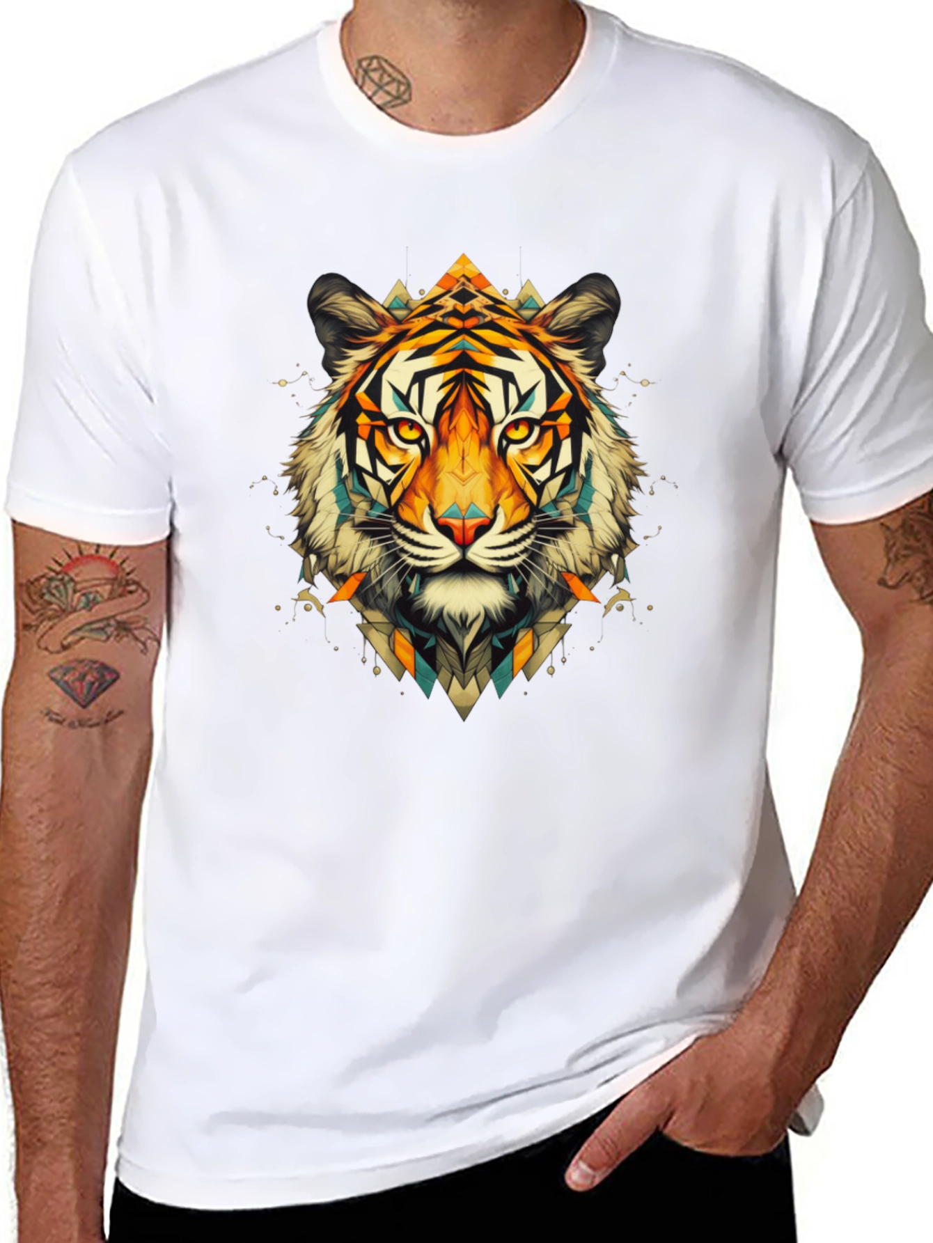 Geometric Tiger Graphic Black T-Shirt