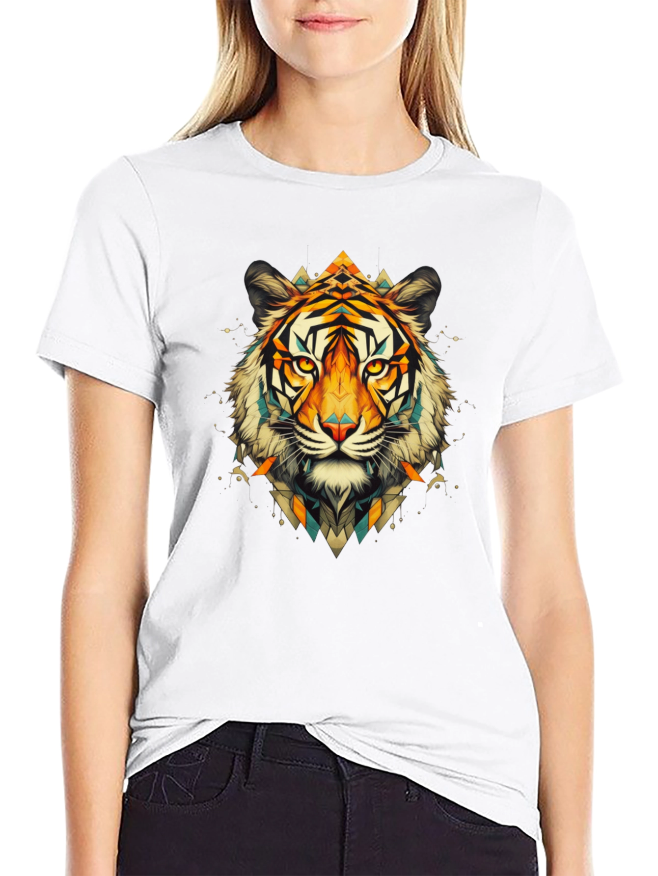Geometric Tiger Graphic Black T-Shirt