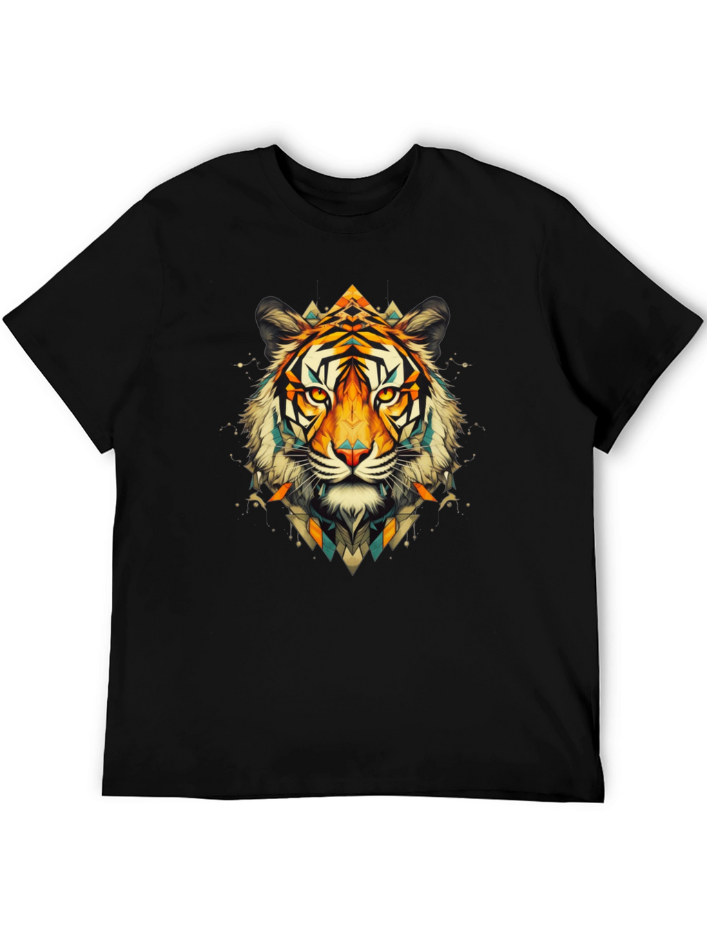 Geometric Tiger Graphic Black T-Shirt