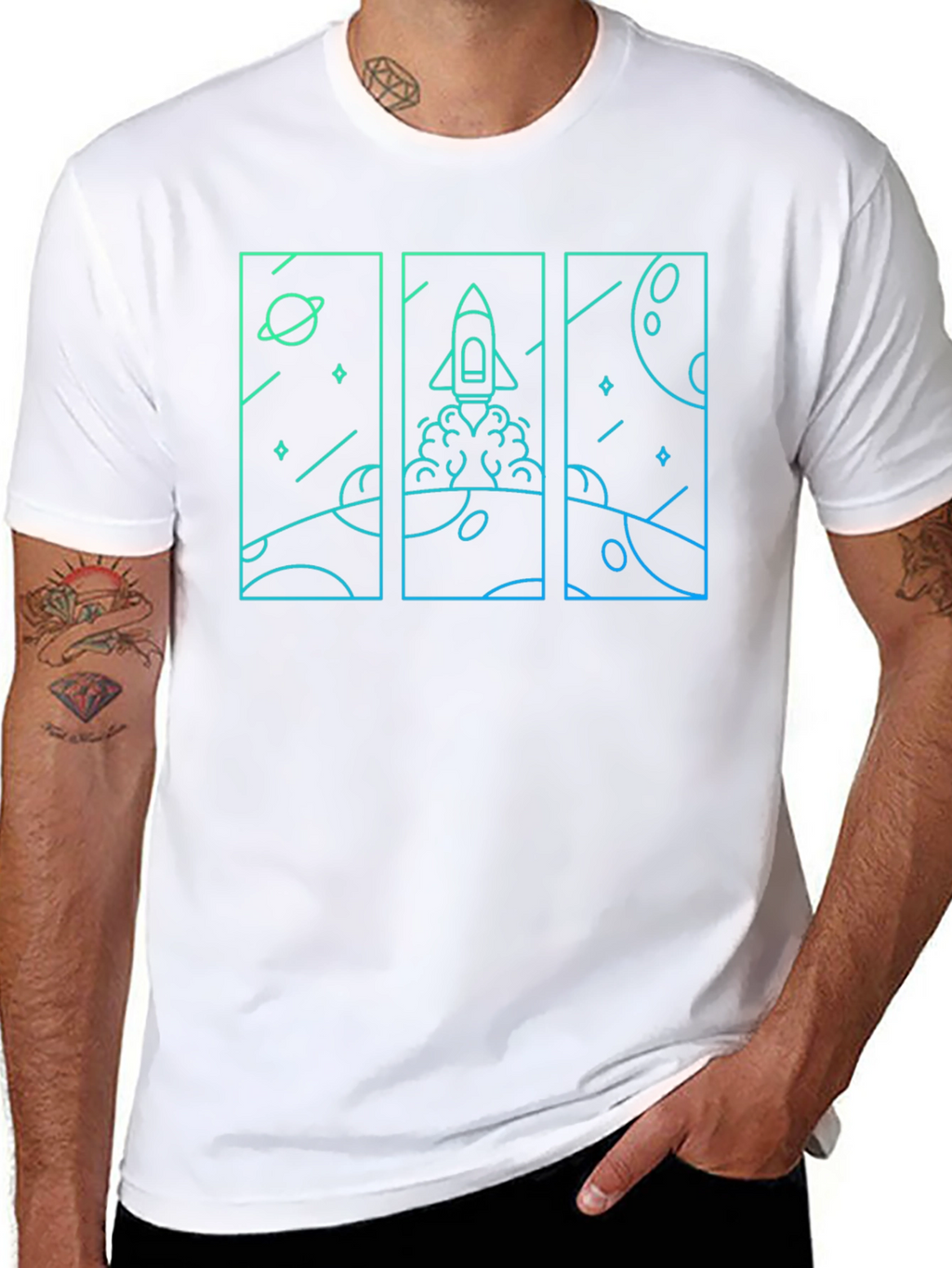 Space Rocket Launch T-Shirt - Black