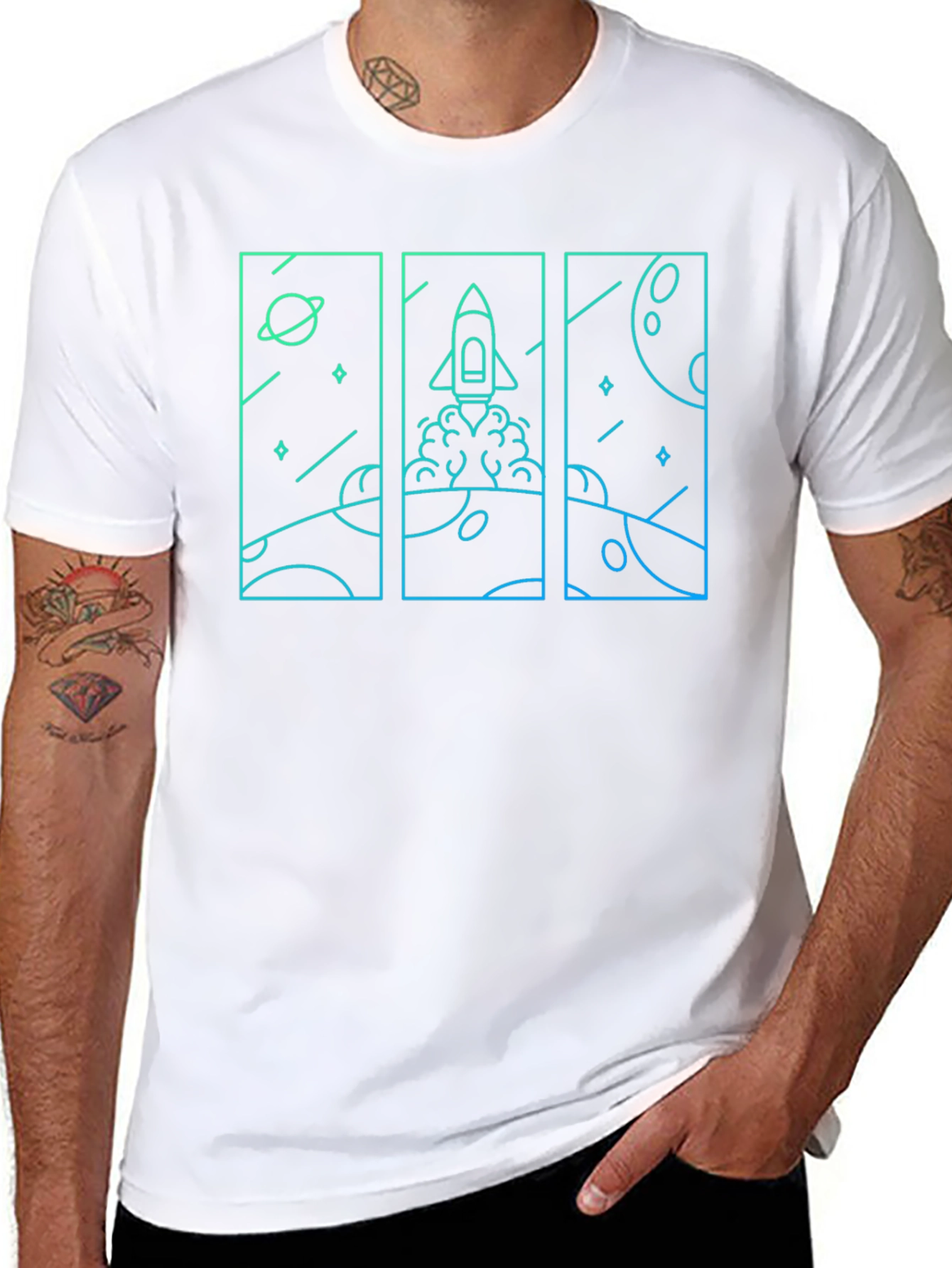 Space Rocket Launch T-Shirt - Black