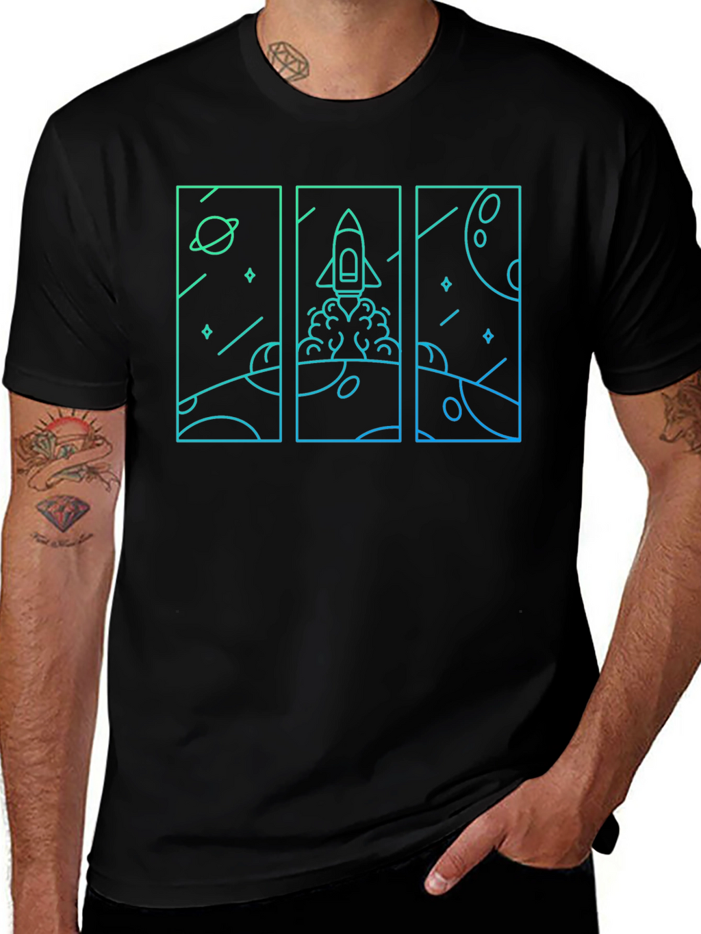 Space Rocket Launch T-Shirt - Black