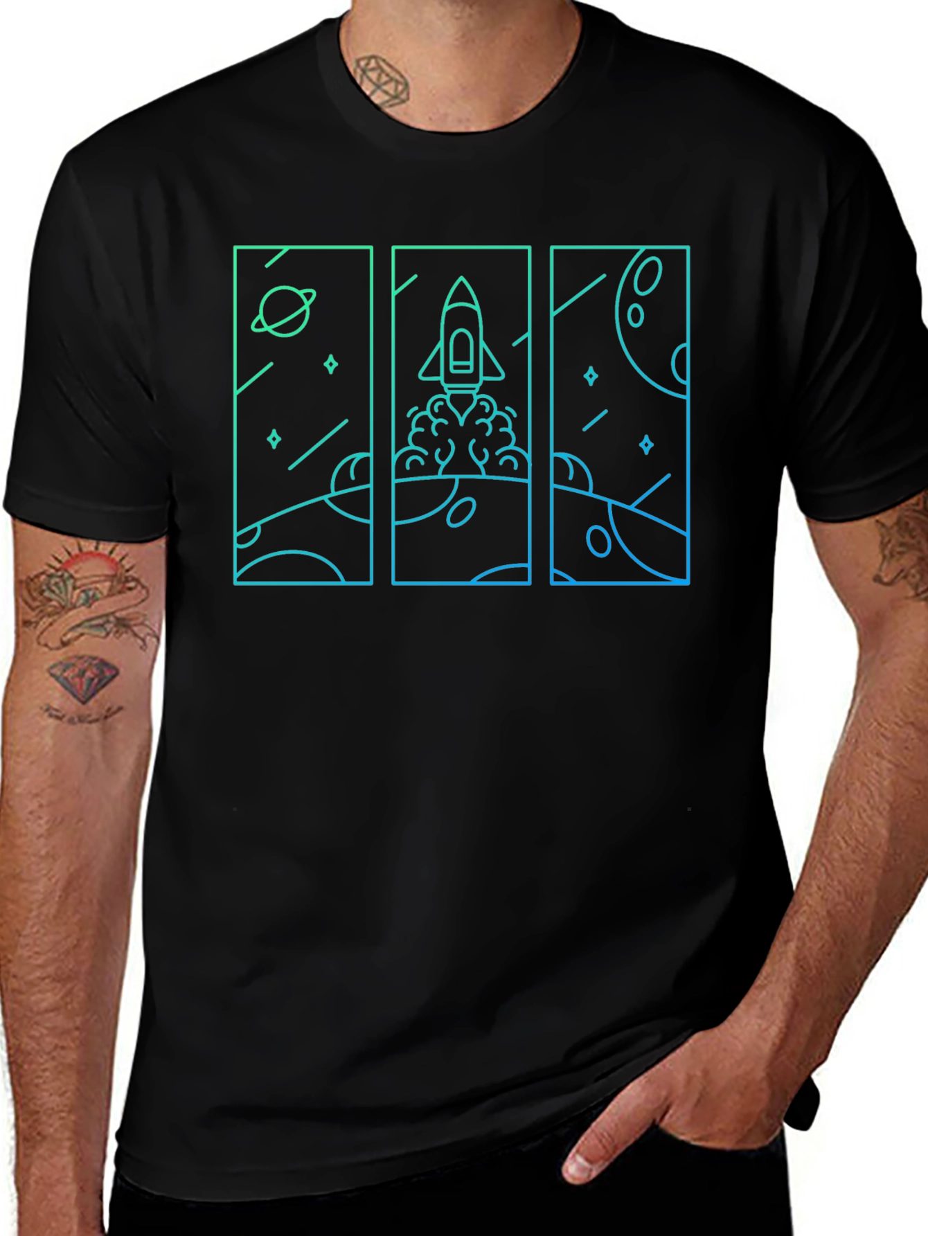 Space Rocket Launch T-Shirt - Black
