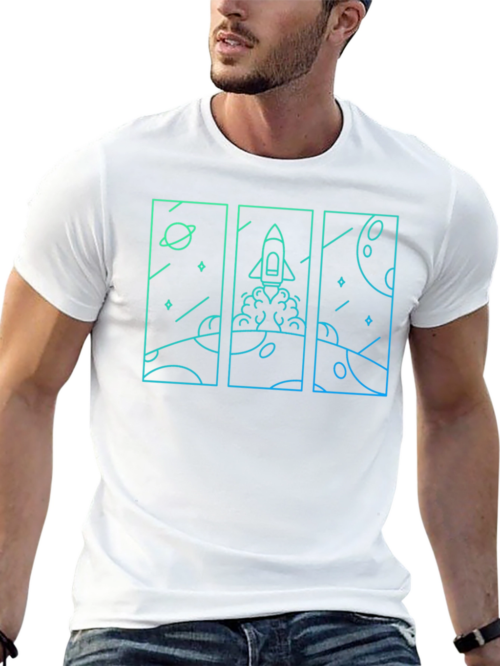 Space Rocket Launch T-Shirt - Black
