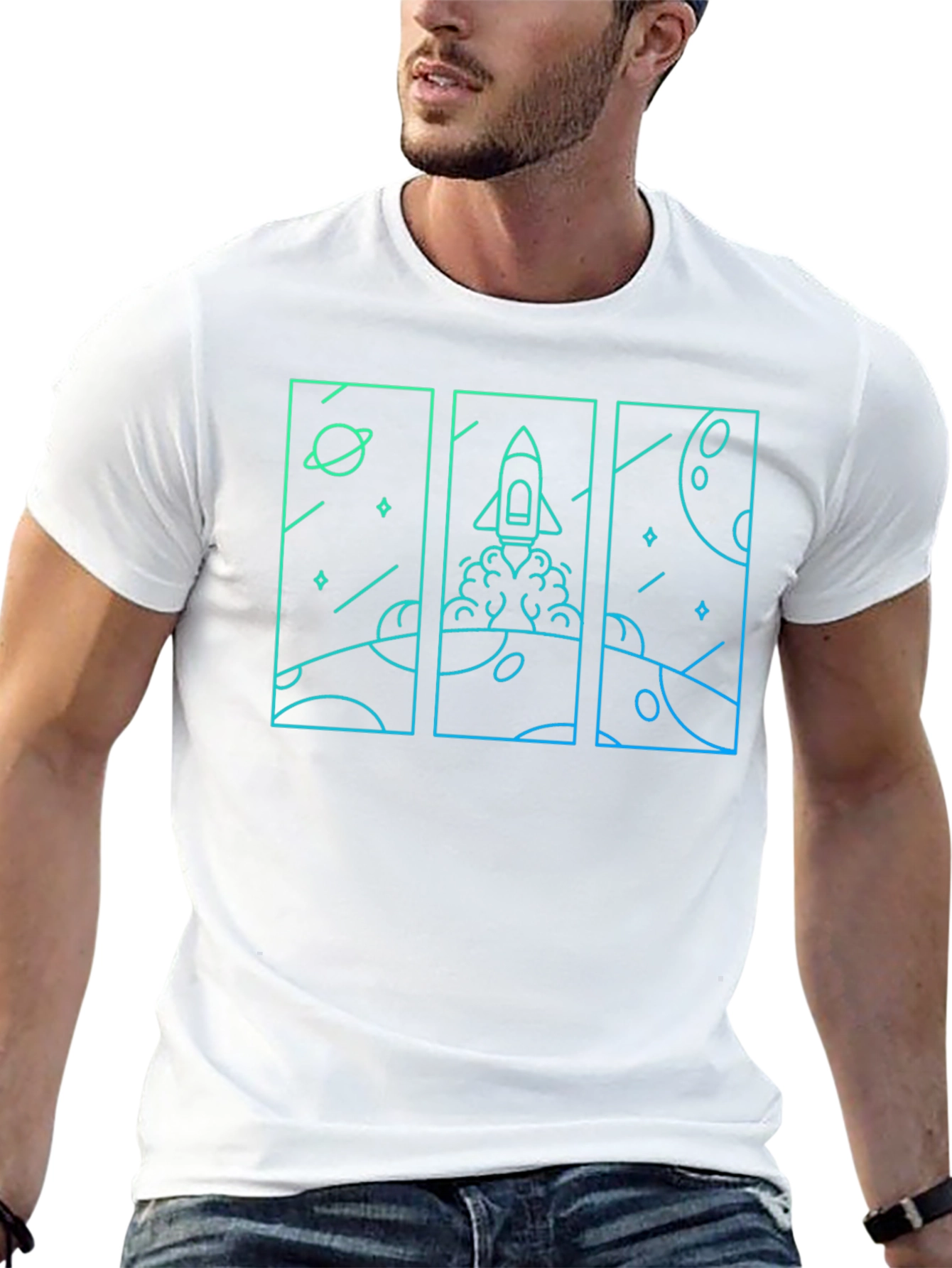 Space Rocket Launch T-Shirt - Black