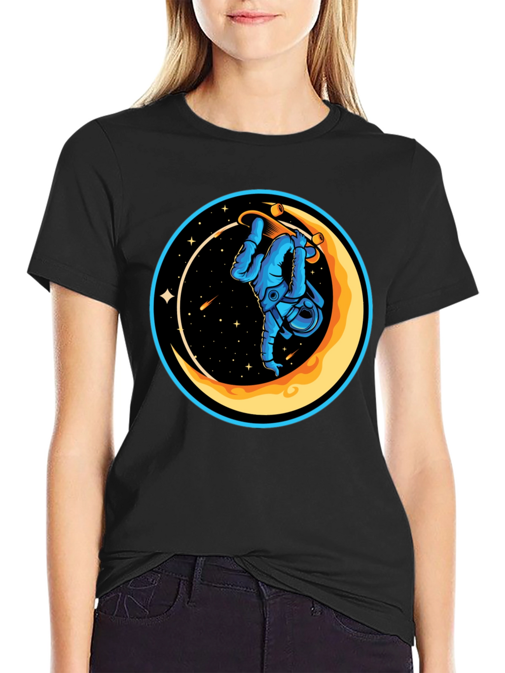 Astronaut Skateboard Moon Graphic T-Shirt