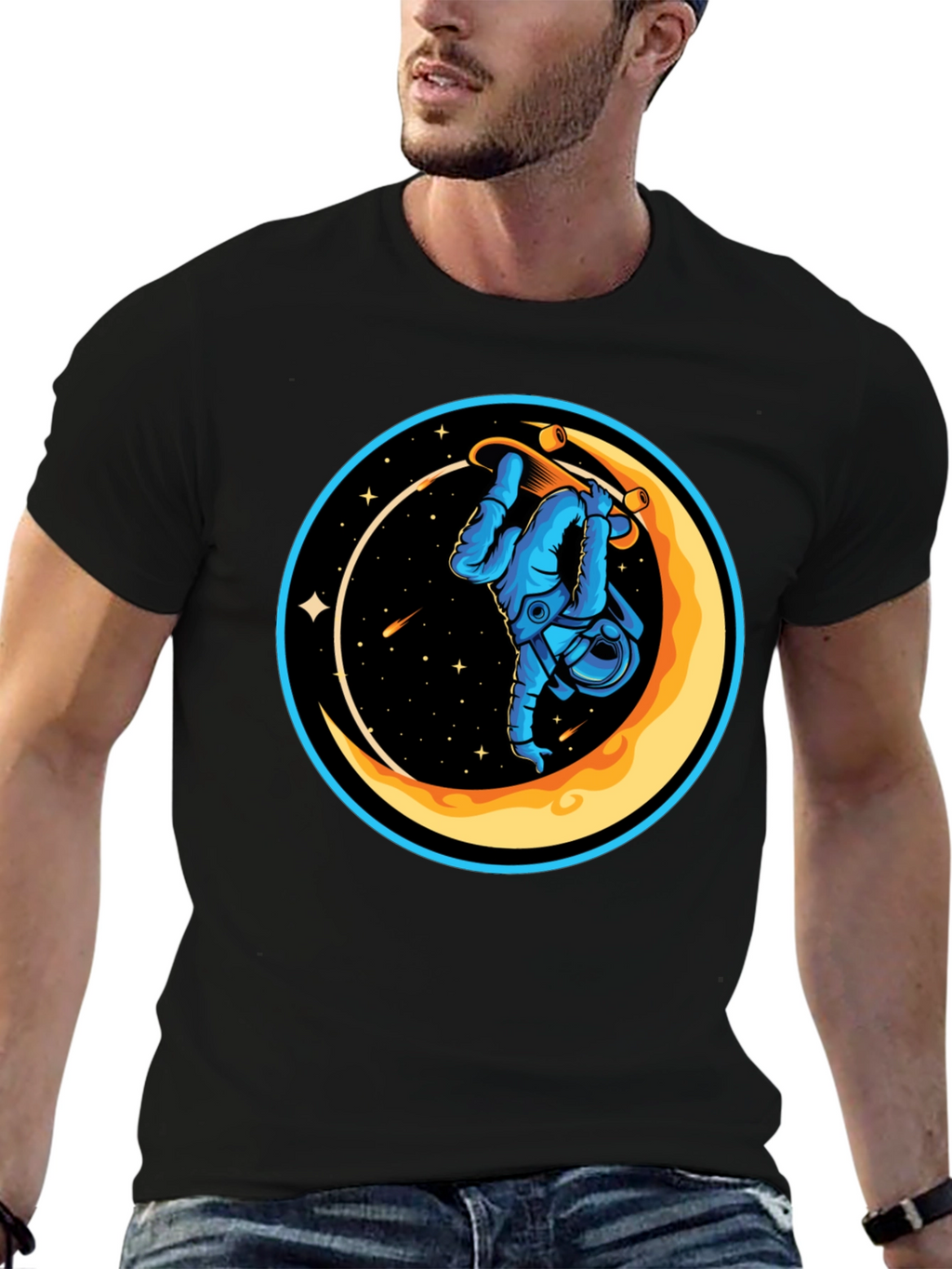 Astronaut Skateboard Moon Graphic T-Shirt