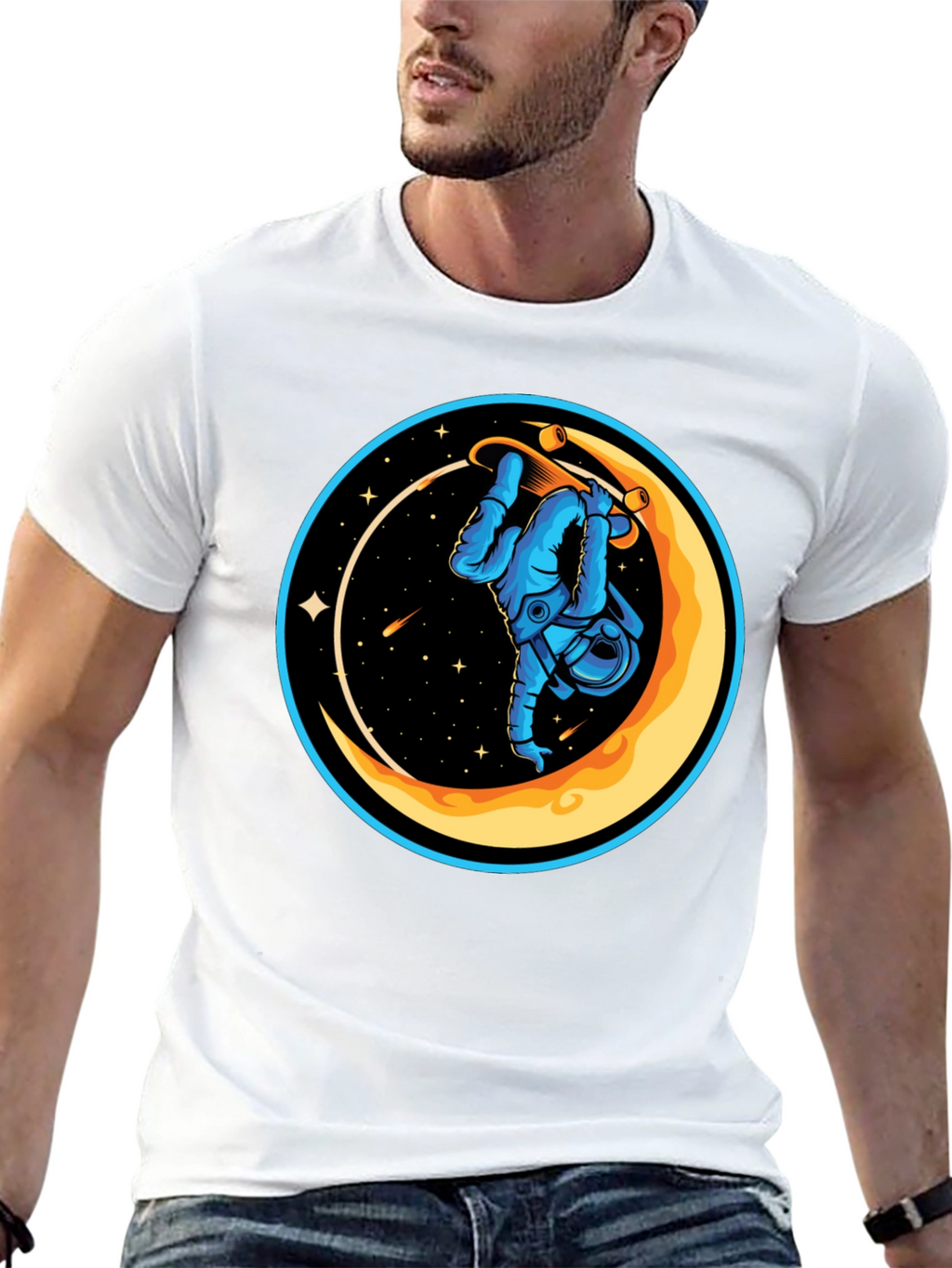 Astronaut Skateboard Moon Graphic T-Shirt