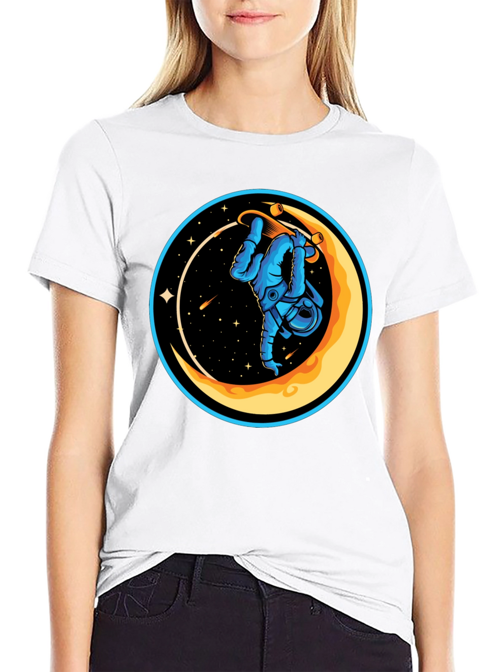 Astronaut Skateboard Moon Graphic T-Shirt