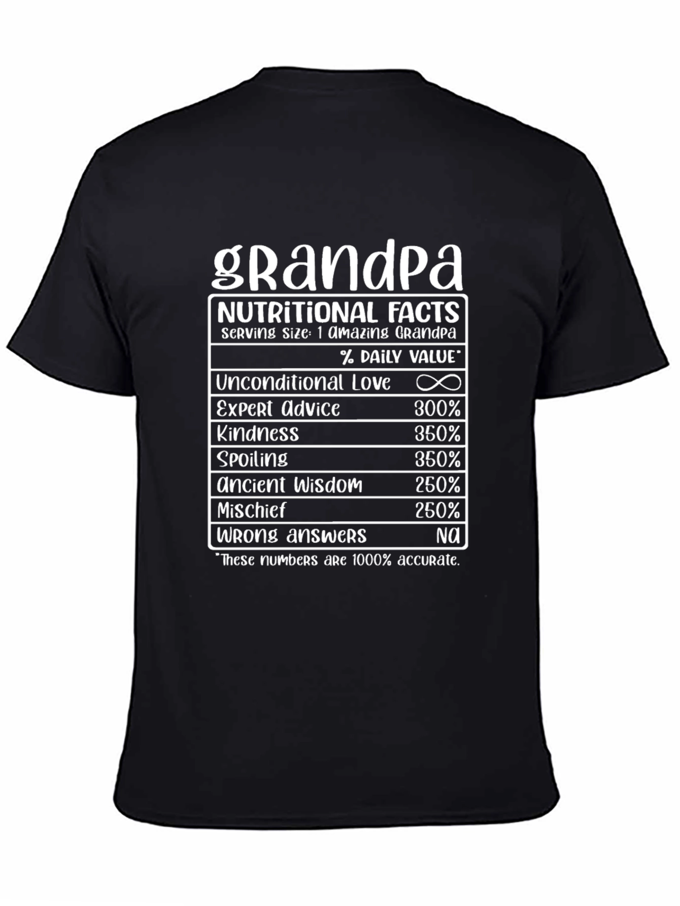 Grandpa Nutritional Facts Black T-Shirt